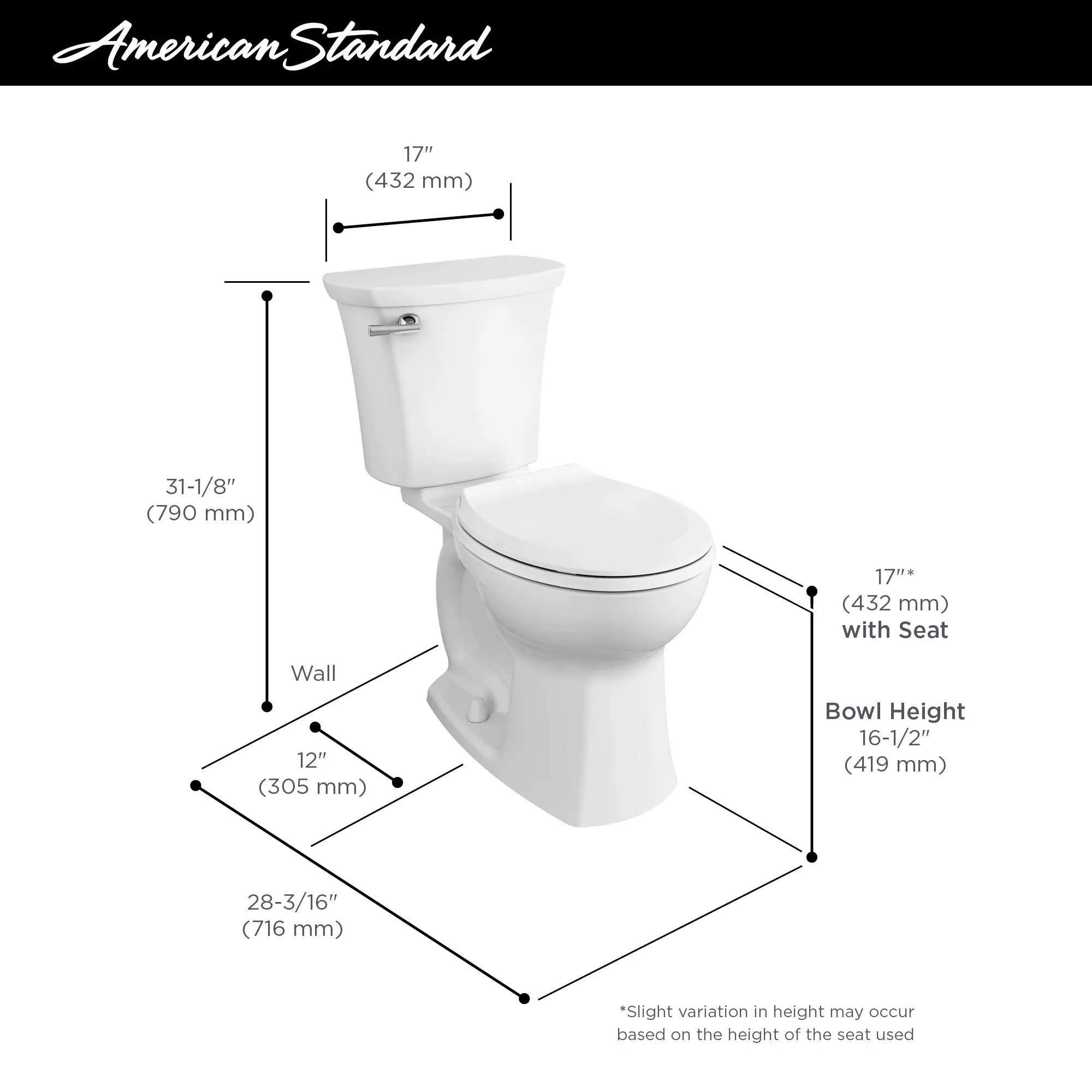 Edgemere® Two Piece 1.28 GPF/4.8 LPF Round Front Toilet - Water Efficient, Comfort Height, Seat Not Included | Perfect for Small Bathrooms & Modern Homes