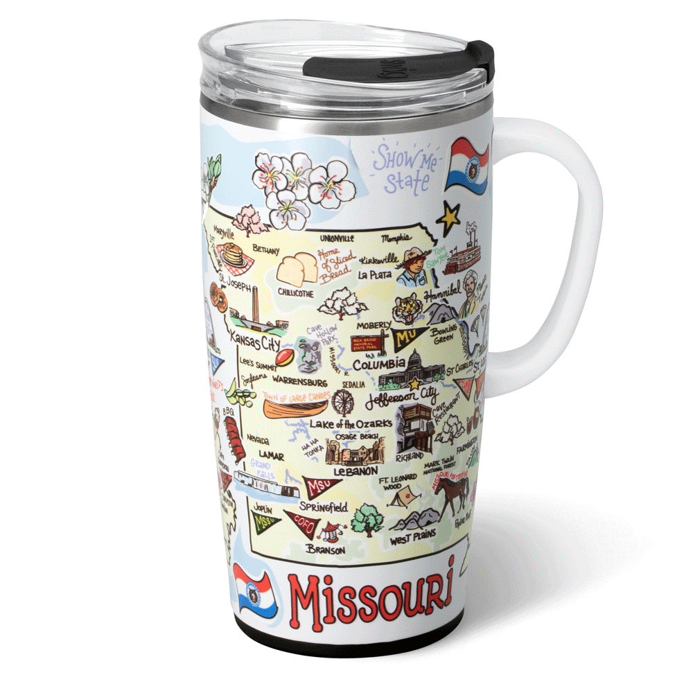 22oz Missouri Insulated Travel Mug - Stainless Steel Coffee Tumbler with Lid for Hot & Cold Drinks - Perfect for Commuting, Camping, and Outdoor Adventures