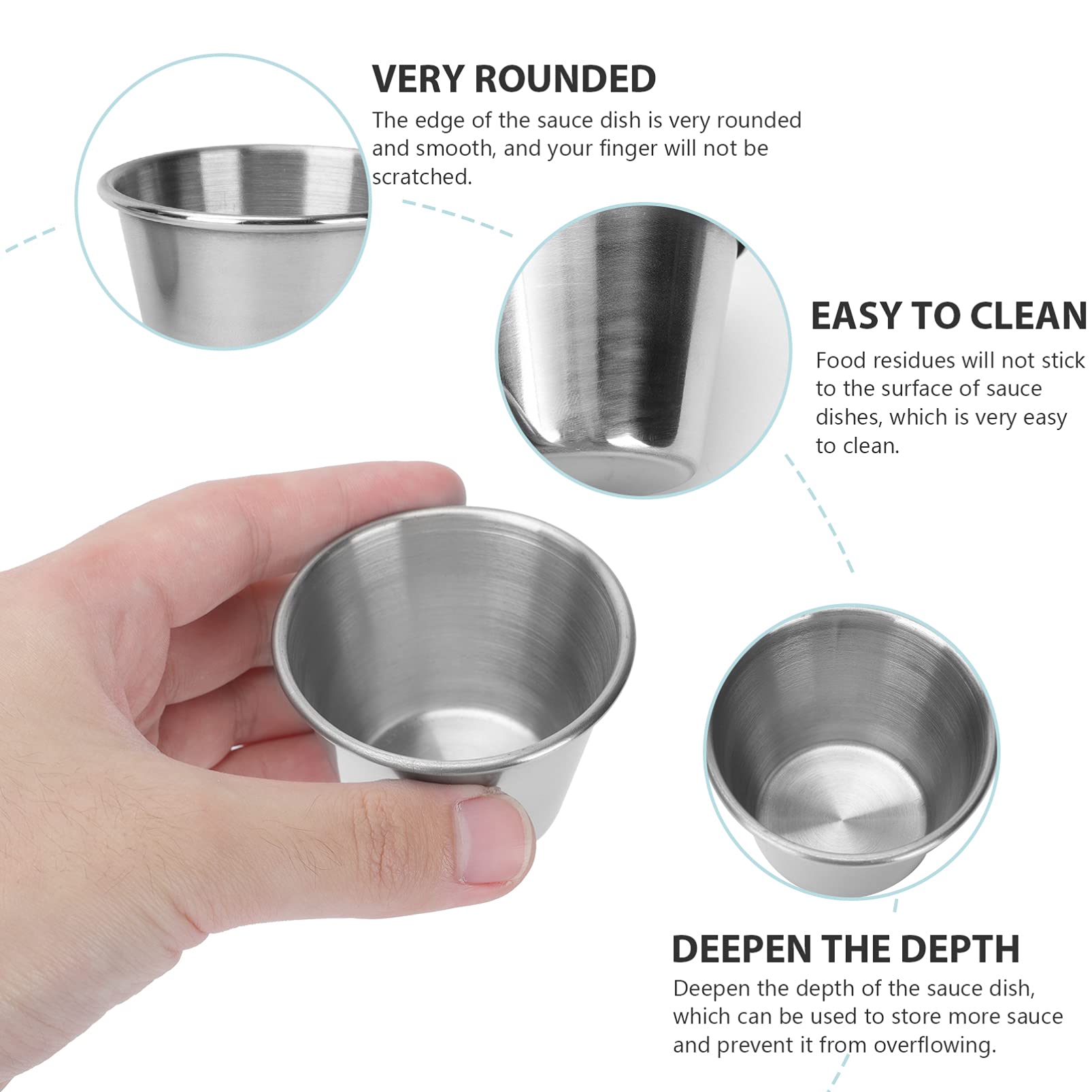10-Piece Stainless Steel Mini Dipping Sauce Cups - Small Aluminum Butter & Salsa Bowls for Lobster, Hand-Pulled Noodles, Sushi, Fruits & Appetizers - Perfect for Parties, Restaurants & Home Dining
