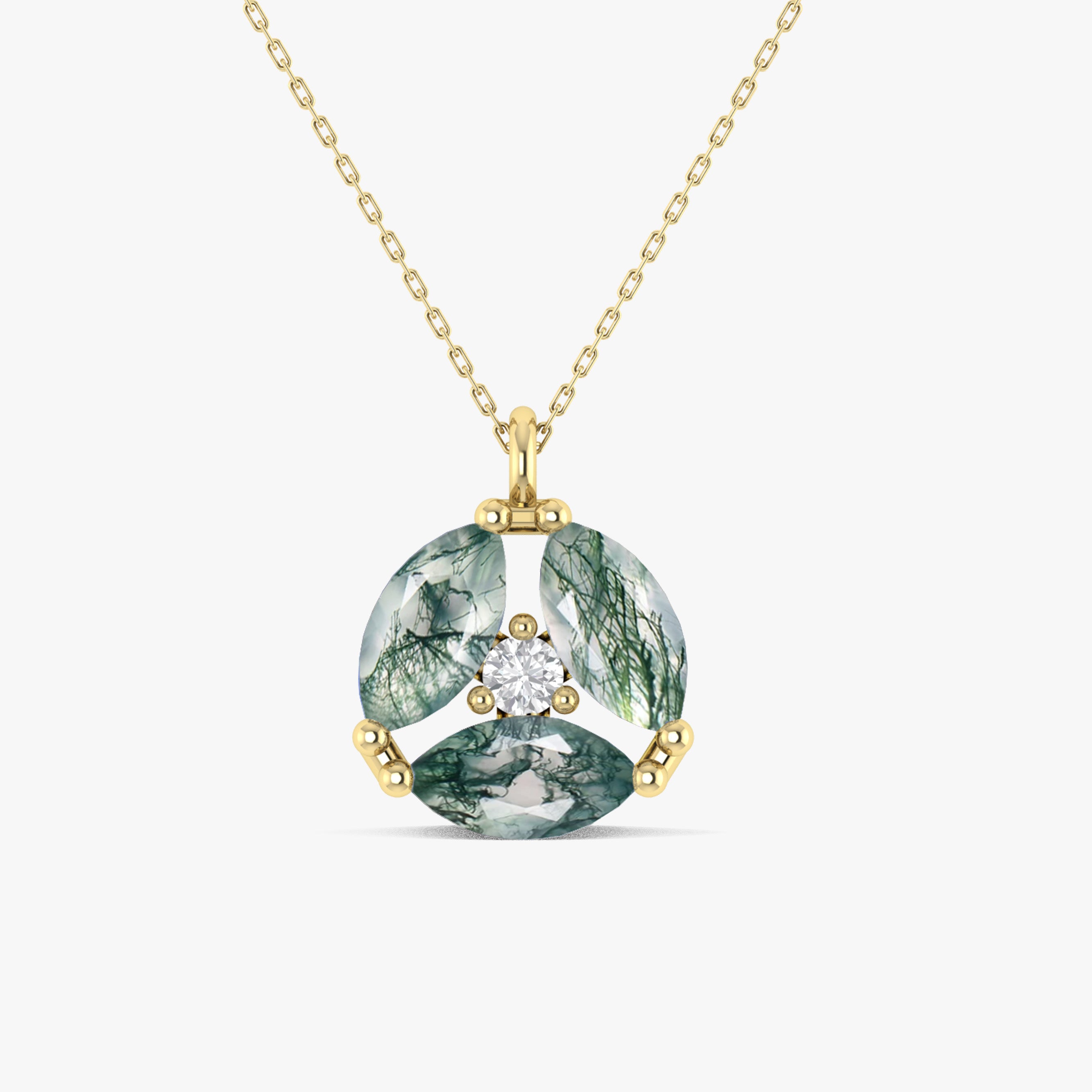 Authentic Moss Agate Three Stone Round Pendant Necklace - Healing Crystal Jewelry for Women, Spiritual Gift for Meditation & Energy Balancing