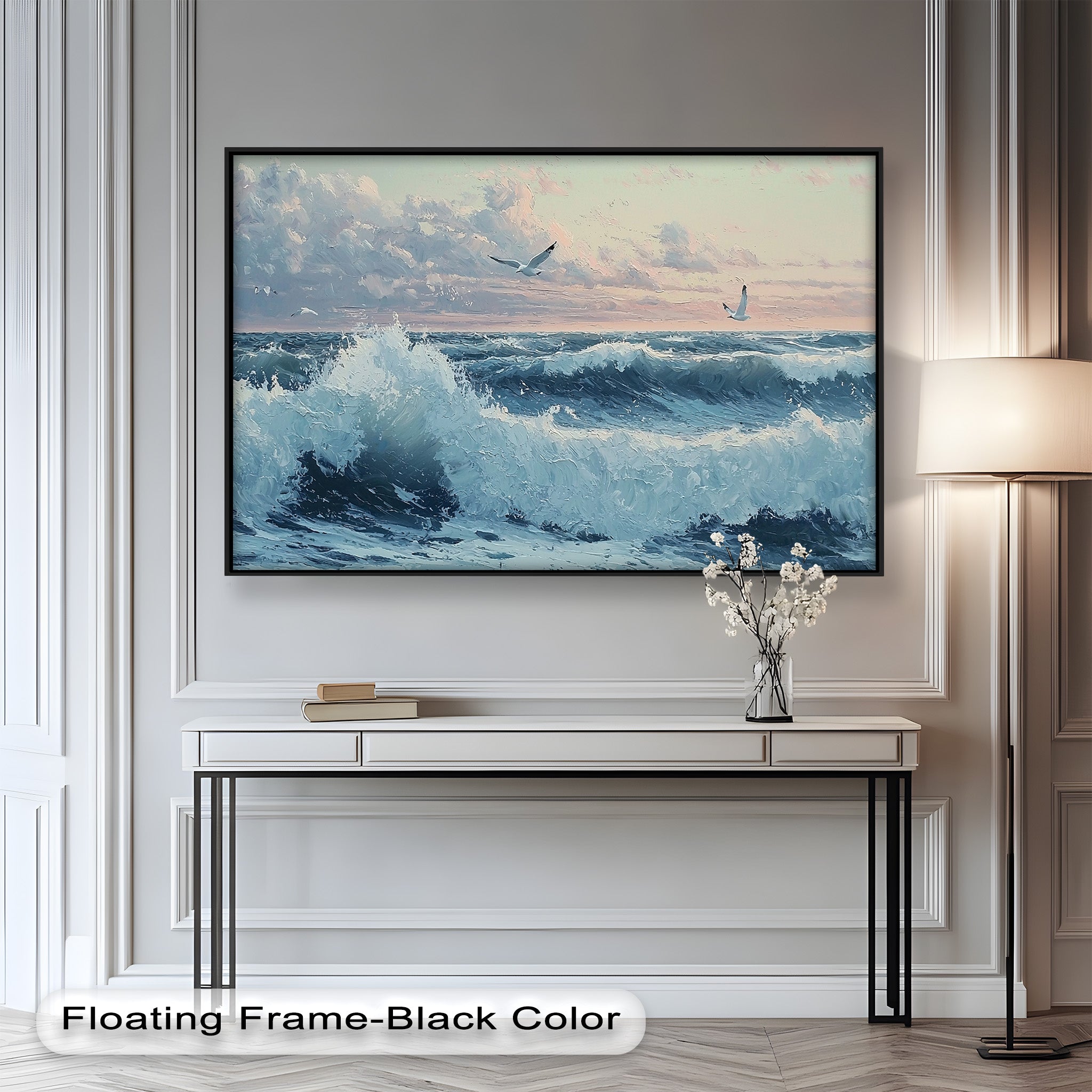 Coastal Wave Art - Seagulls Seascape Oil Painting on Canvas - Handmade Beach Wall Decor for Living Room, Bedroom & Office