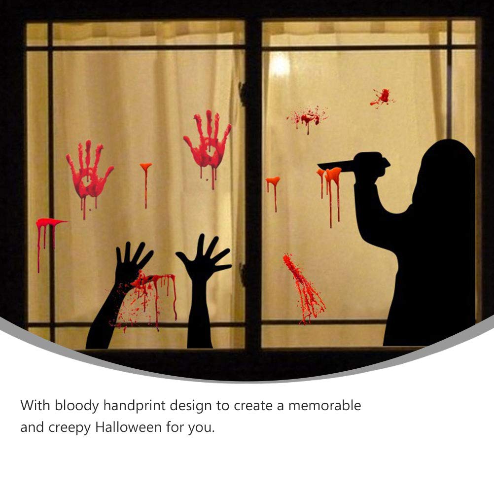 BESPORTBLE Halloween Blood Handprint Stickers - Vampire Zombie Party Decor, Spooky Crime Scene Wall Decals, PVC Ghost Stickers for Halloween Party Decorations & Haunted House Props