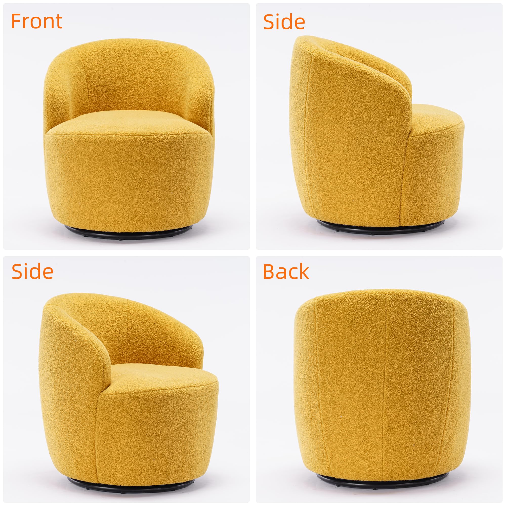 Homtique Small Swivel Barrel Chair - 360 Degree Rotating Comfy Round Club Chair with Boucle Fabric for Living Room, Bedroom, Apartment & Hotel (Teddy Yellow) | Perfect Accent Chair for Lounge, Reading Nook or Office Space