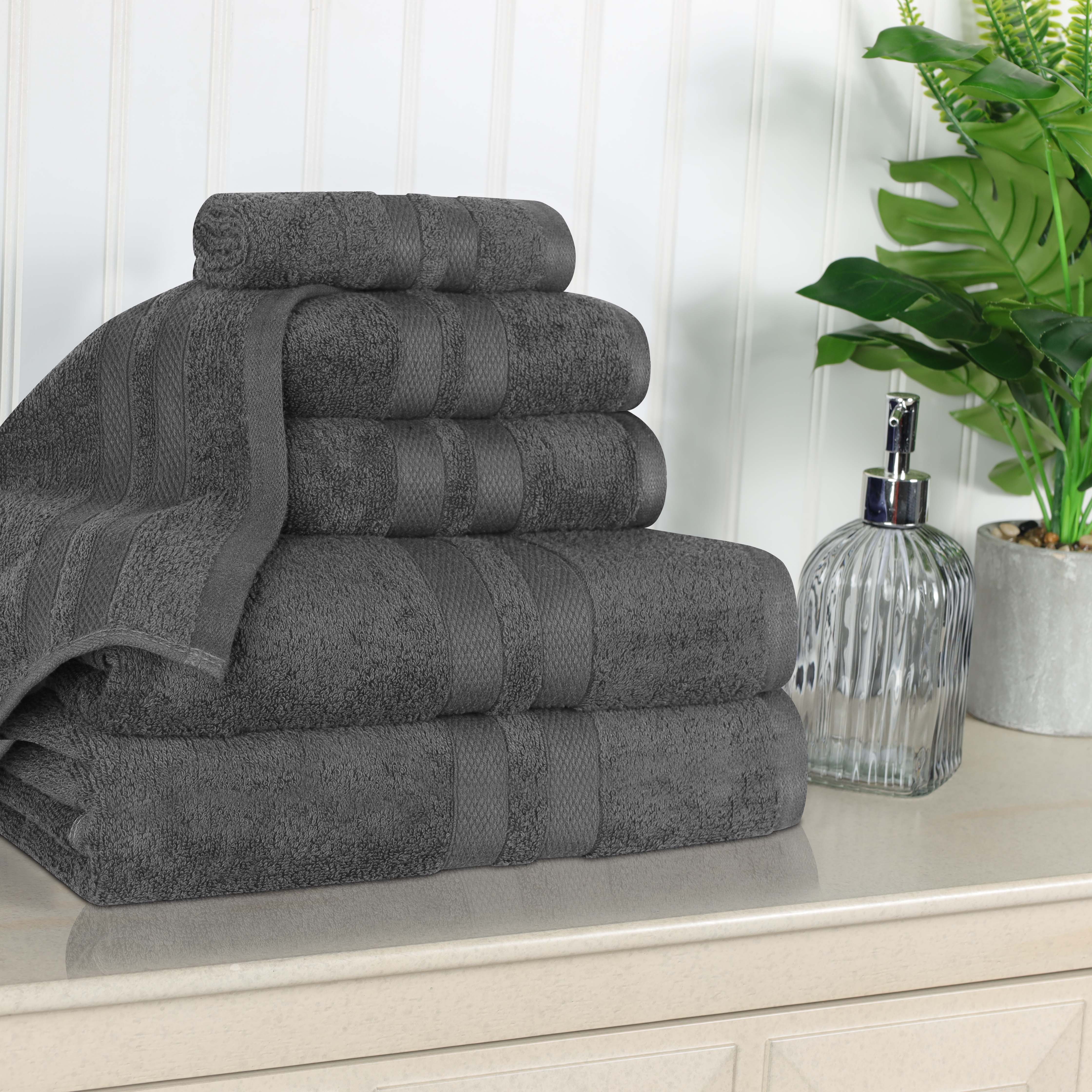 Ultra Soft Cotton Absorbent Bath Towel Set - 6 Piece Solid Color Collection for Spa, Gym & Luxury Home Use