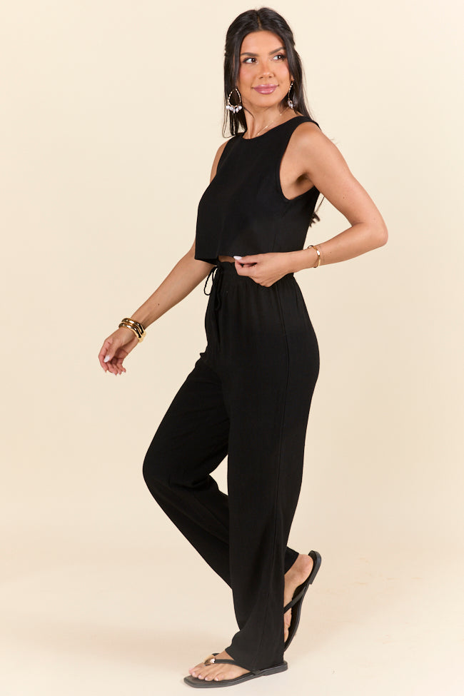 Never Giving Up Black Linen Tank and Pants Set - Comfortable Summer Outfit for Women | Casual Wear, Beach Vacation, Yoga & Lounge