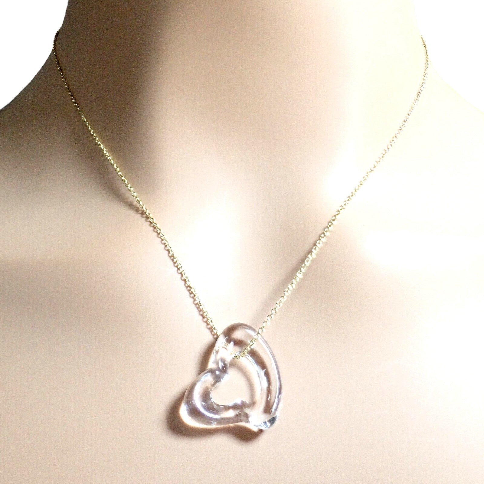 Tiffany & Co Peretti 18k Yellow Gold Large Open Heart Rock Crystal Pendant Necklace for Women - Elegant Jewelry Gift for Anniversary, Valentine's Day & Special Occasions
