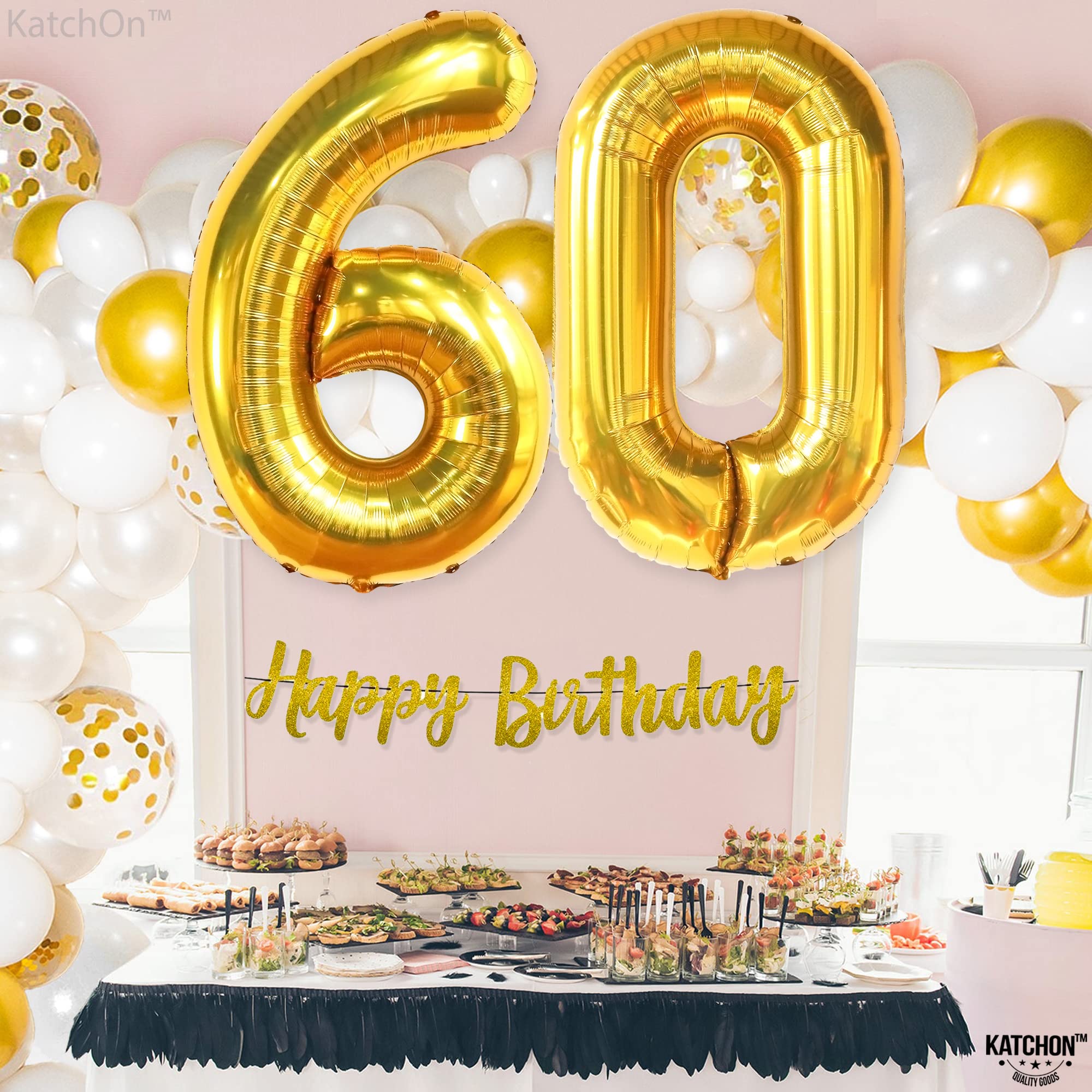 KatchOn 40 Inch Gold 60 Balloon Numbers - Large Foil Balloons for 60th Birthday Party Decorations | Happy Birthday Decor for Anniversary, Retirement & Milestone Celebrations | Perfect for Backdrop, Photo Booth & Event Centerpieces
