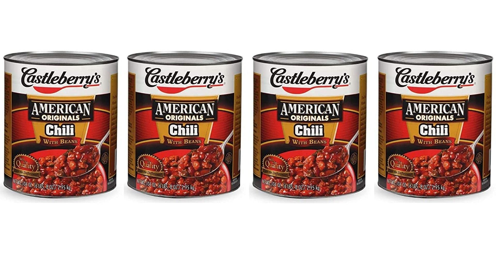 Authentic American Chili with Beans - 106 Oz Cans, Pack of 4 | Hearty Meal for Camping, Tailgating & Quick Family Dinners