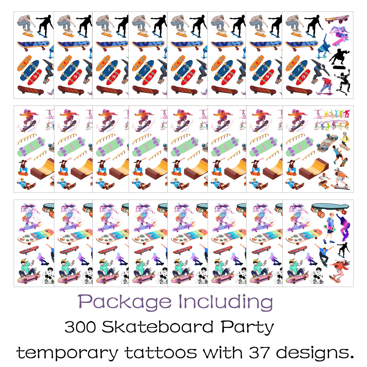 Oringaga 300 Pcs Skateboard Temporary Tattoos - Motivational Sports Stickers for Birthday Parties, Baby Showers & Goodie Bags | Fun Party Favors, Prizes & Supplies for Kids & Teens | Perfect for Skateboard Events, School Rewards & DIY Crafts