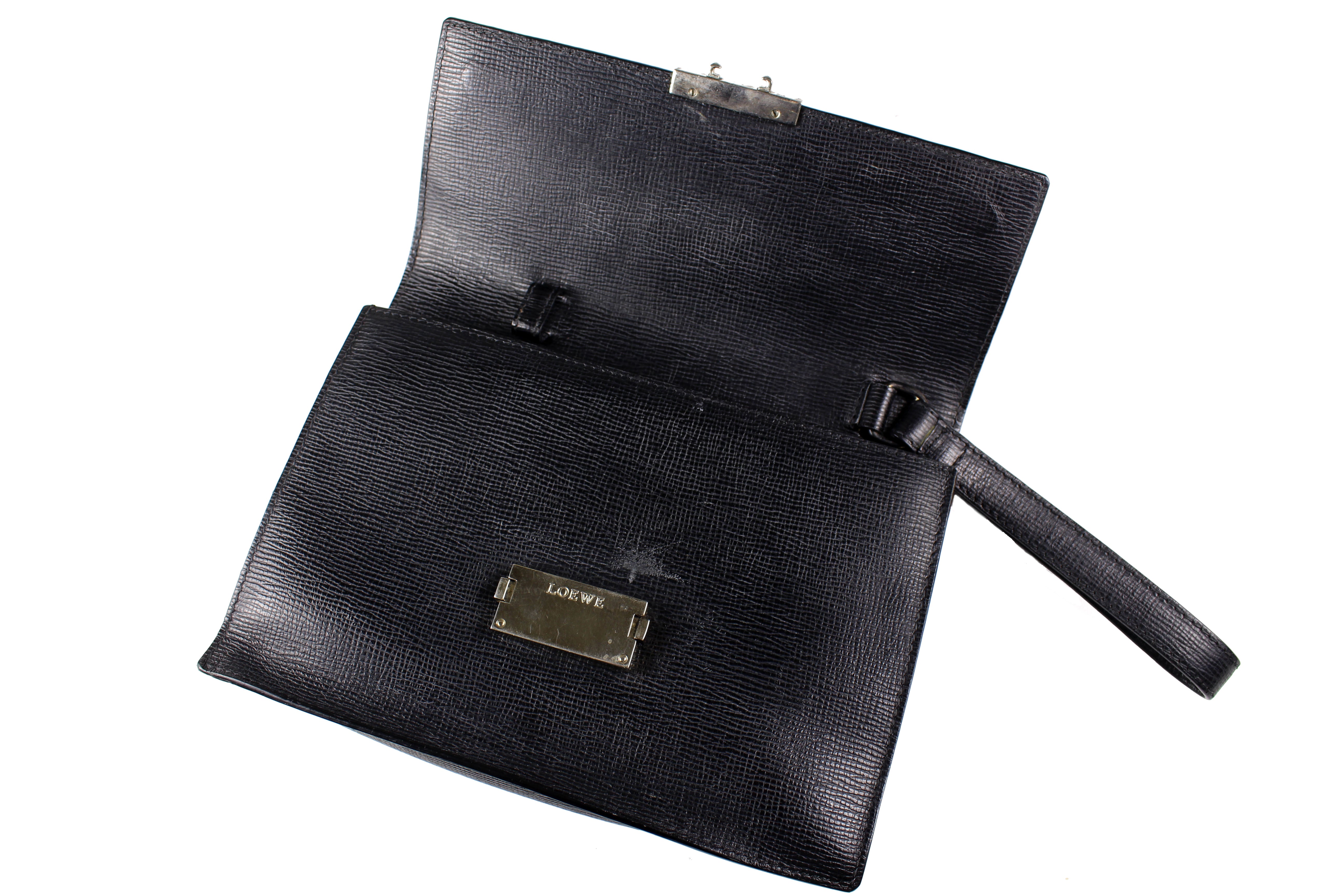 LOEWE Men's Leather Crossbody Bag - Black Genuine Leather with Adjustable Strap, Perfect for Work, Travel & Everyday Use