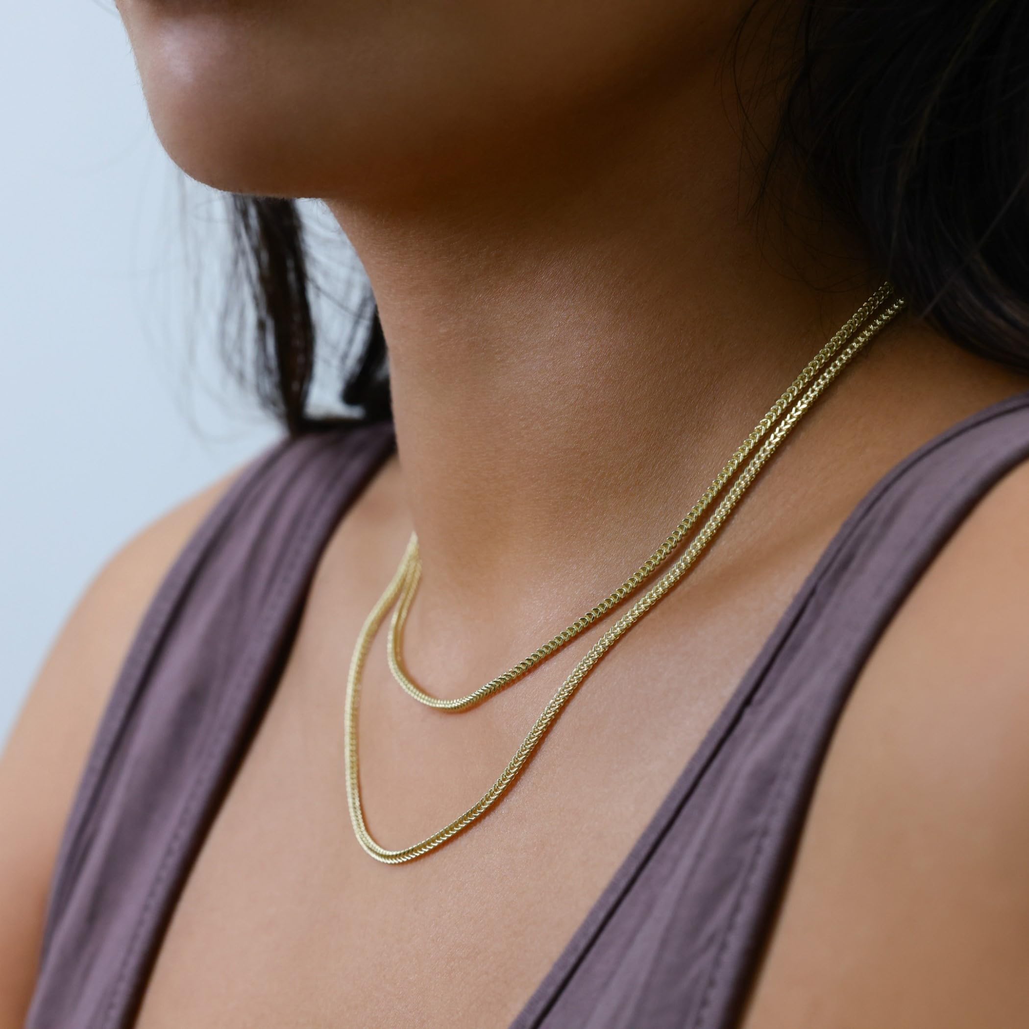 10k Real Yellow Gold Franco Square 2mm Box Chain Necklace for Men & Women - Italian Wheat Chain Jewelry 16