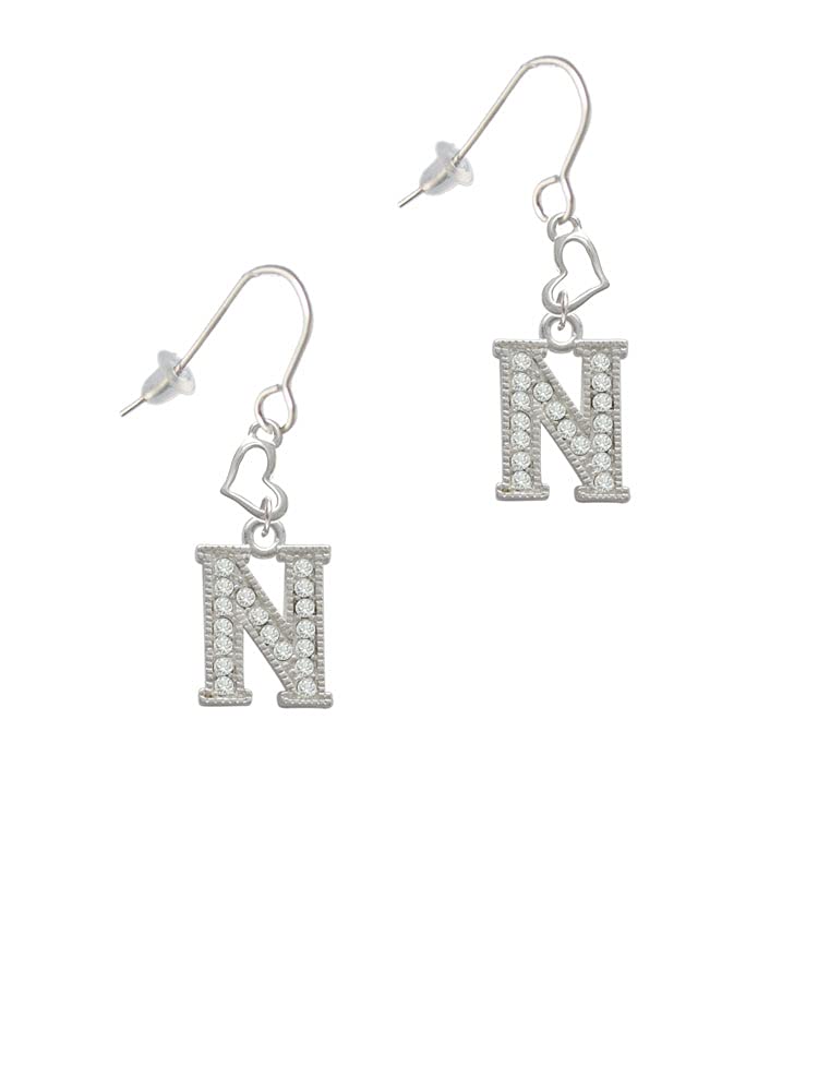 Silver Crystal Initial Heart Earrings - Elegant French Style for Daily Wear