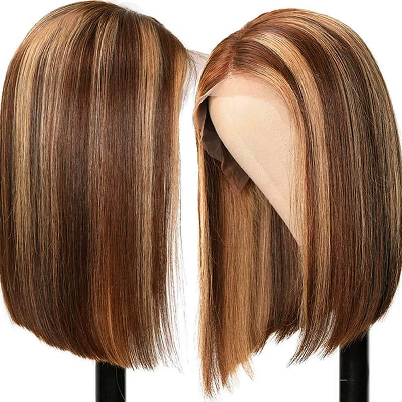 Eullair Short Bob Wigs 13x4 Lace Front Human Hair Wig - Pre-Colored Burgundy Highlight Straight Hairpiece for Women | Perfect for Daily Wear, Cosplay & Special Occasions