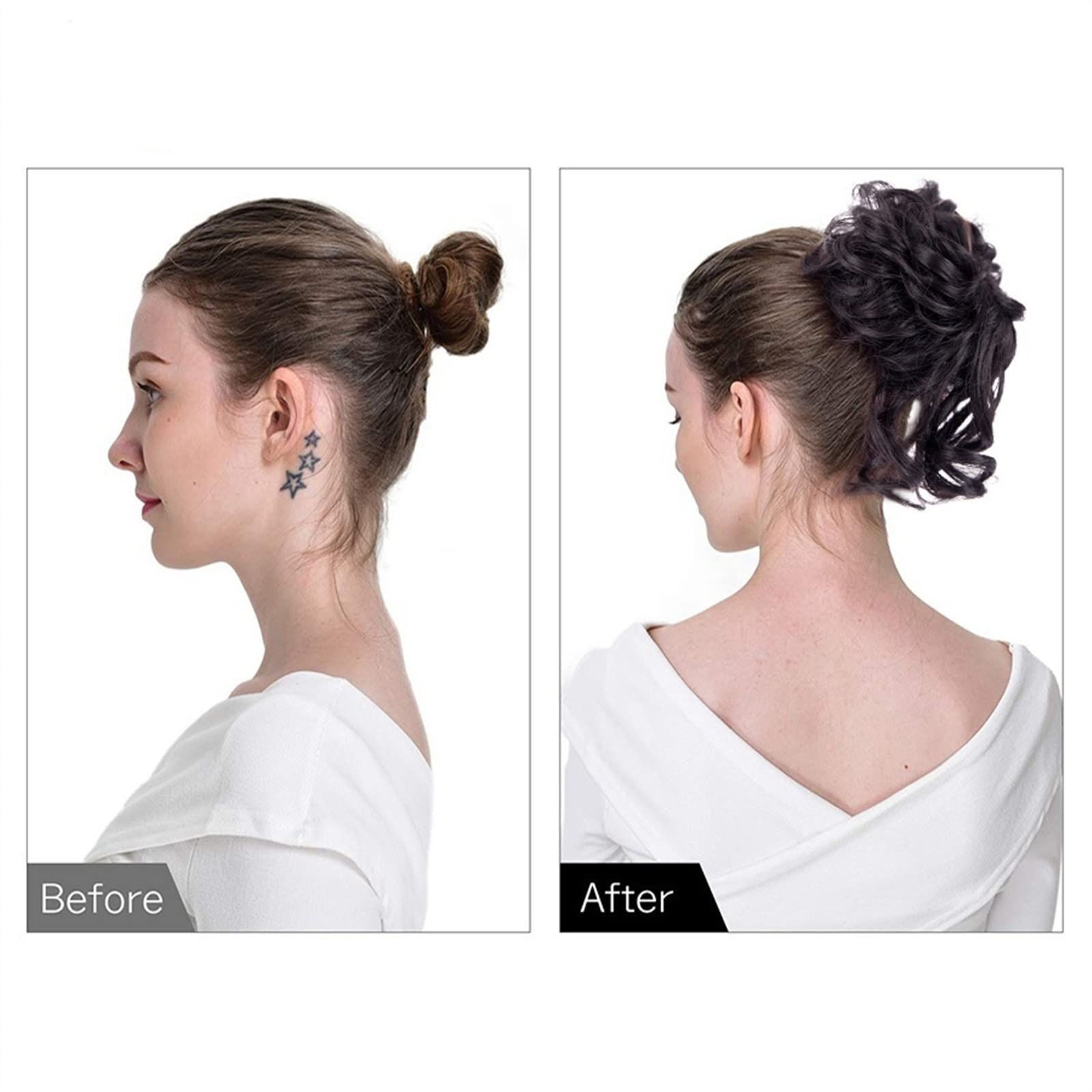 SUNESA Messy Bun Hair Piece - Long Wavy Tousled Updo Scrunchies Ponytail Extension with Elastic Hair Bands | Chignon Curly Hair Bun for Women | Perfect for Parties, Weddings & Everyday Styling (Color: 12H24#)