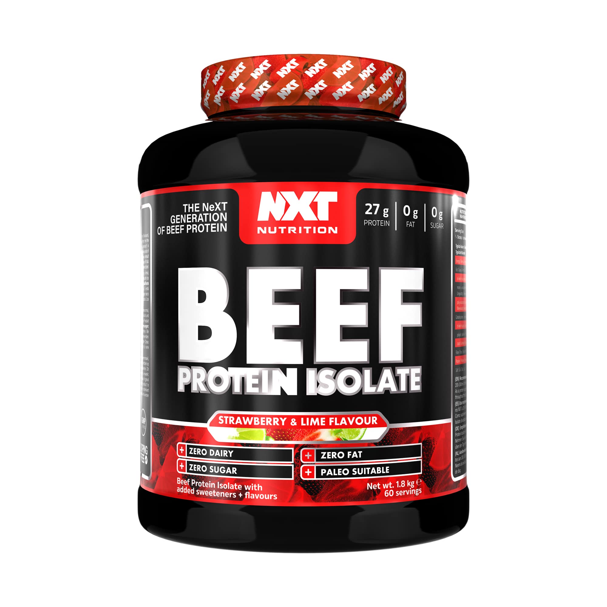 NXT Nutrition Beef Protein Isolate Powder - High Protein, Natural Amino Acids, Paleo & Keto Friendly, Halal Certified - Lactose, Dairy, Gluten & Soy Free - 1.8Kg (4 lbs) Strawberry Lime Flavor - Ideal for Post-Workout Recovery & Muscle Building
