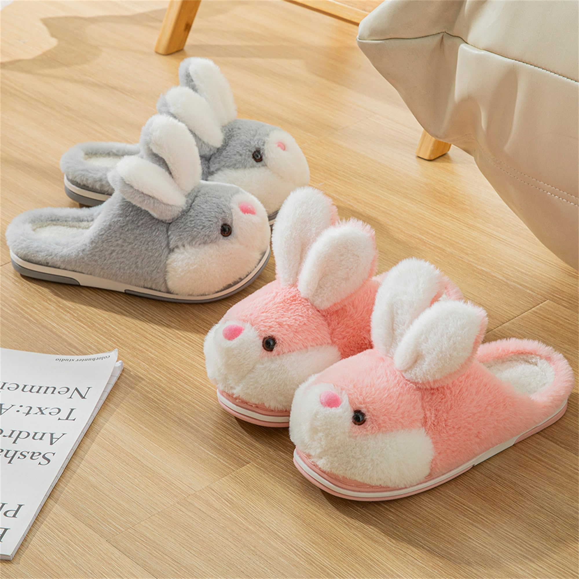 LANFIRE Women's Fuzzy Rabbit Slippers - Cozy Plush Winter House Shoes for Indoor Comfort, Warm & Soft Cotton Slippers for Women - Perfect for Lounging at Home, Gift for Her