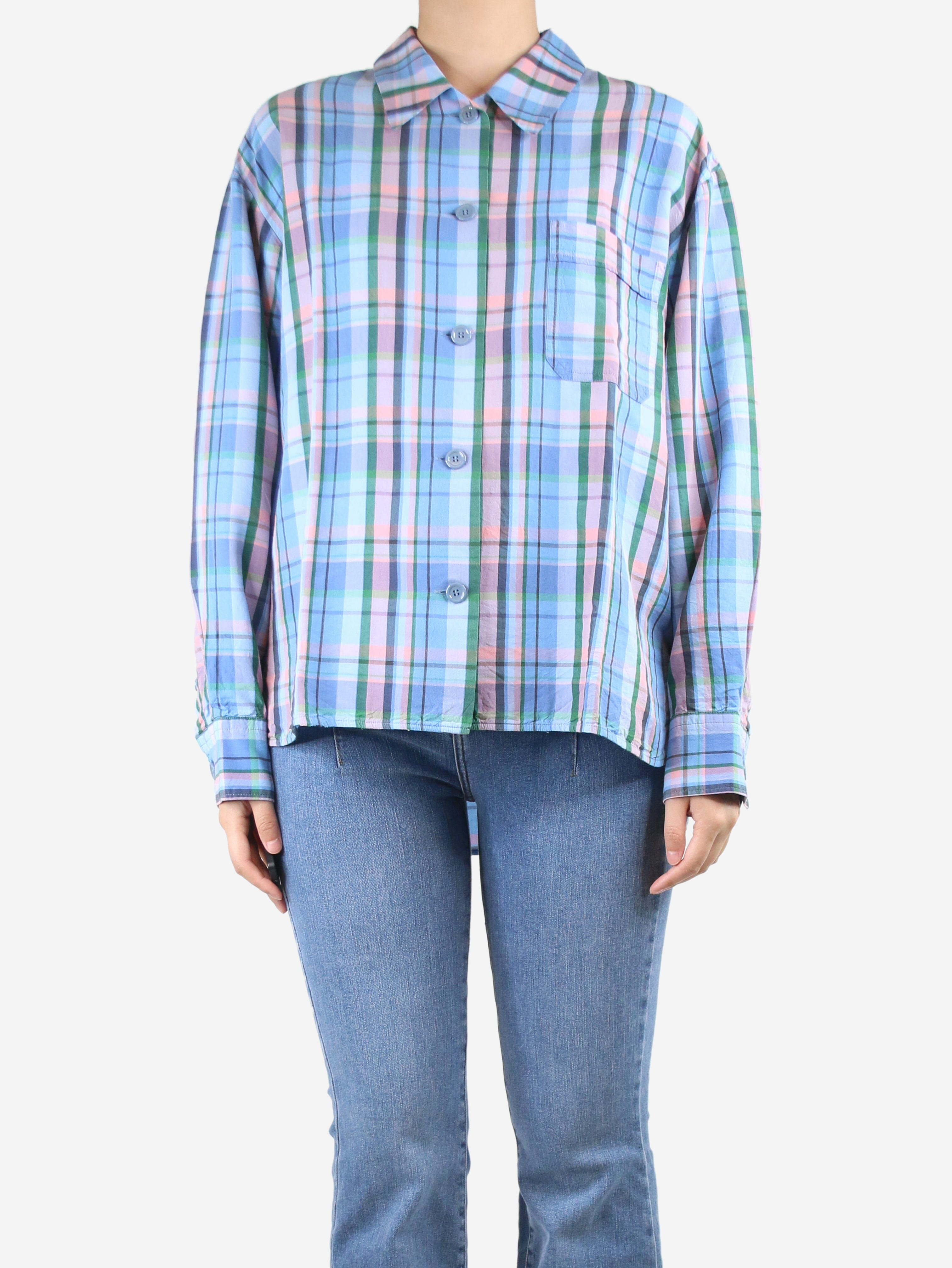 Stylish Blue Checkered Shirt for Women - UK Size 12 | Casual Button-Down Top for Everyday Wear, Office & Weekend Outfits