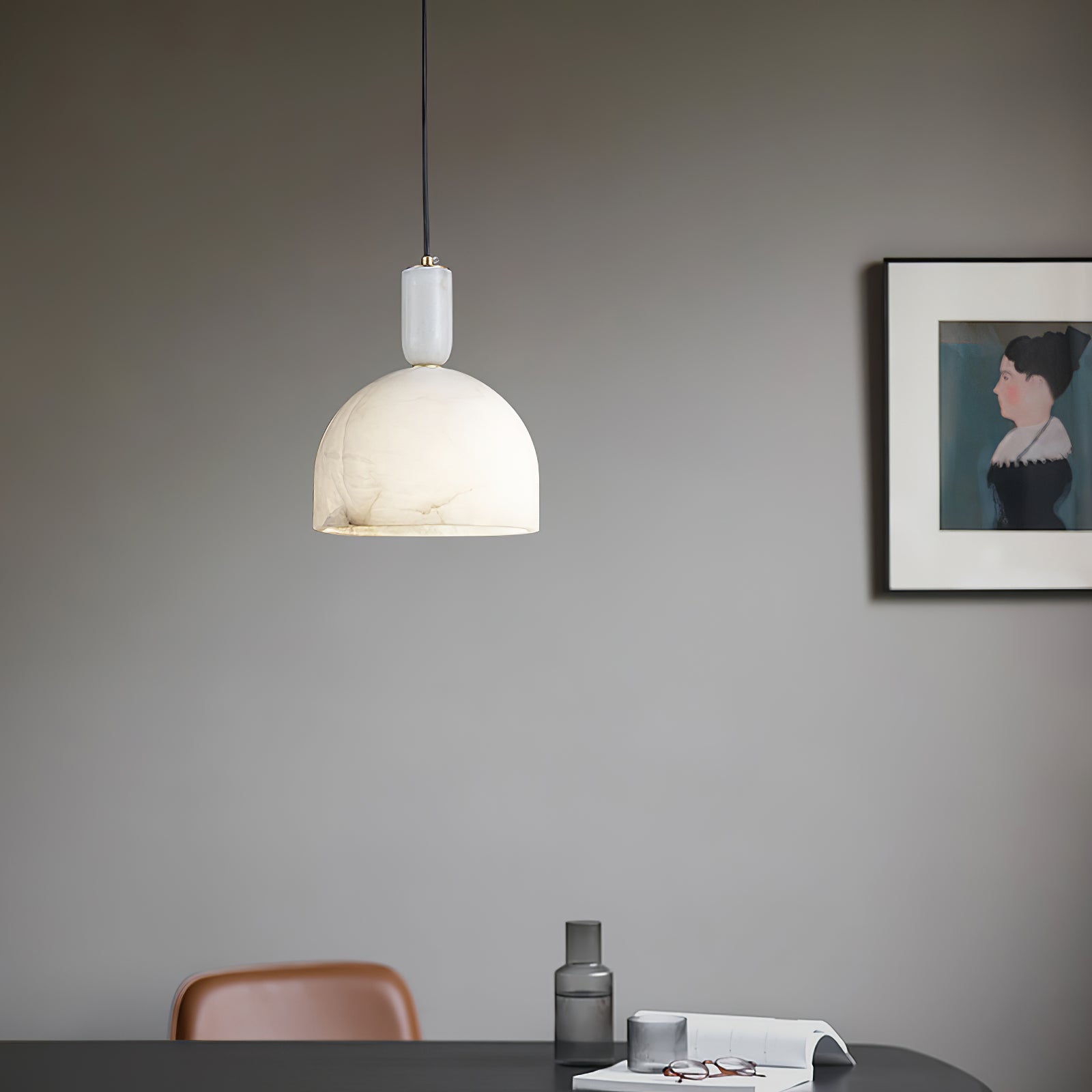 Blair Alabaster Pendant Light - Modern Glass Ceiling Lighting Fixture for Kitchen Island, Dining Room & Bedroom Decor