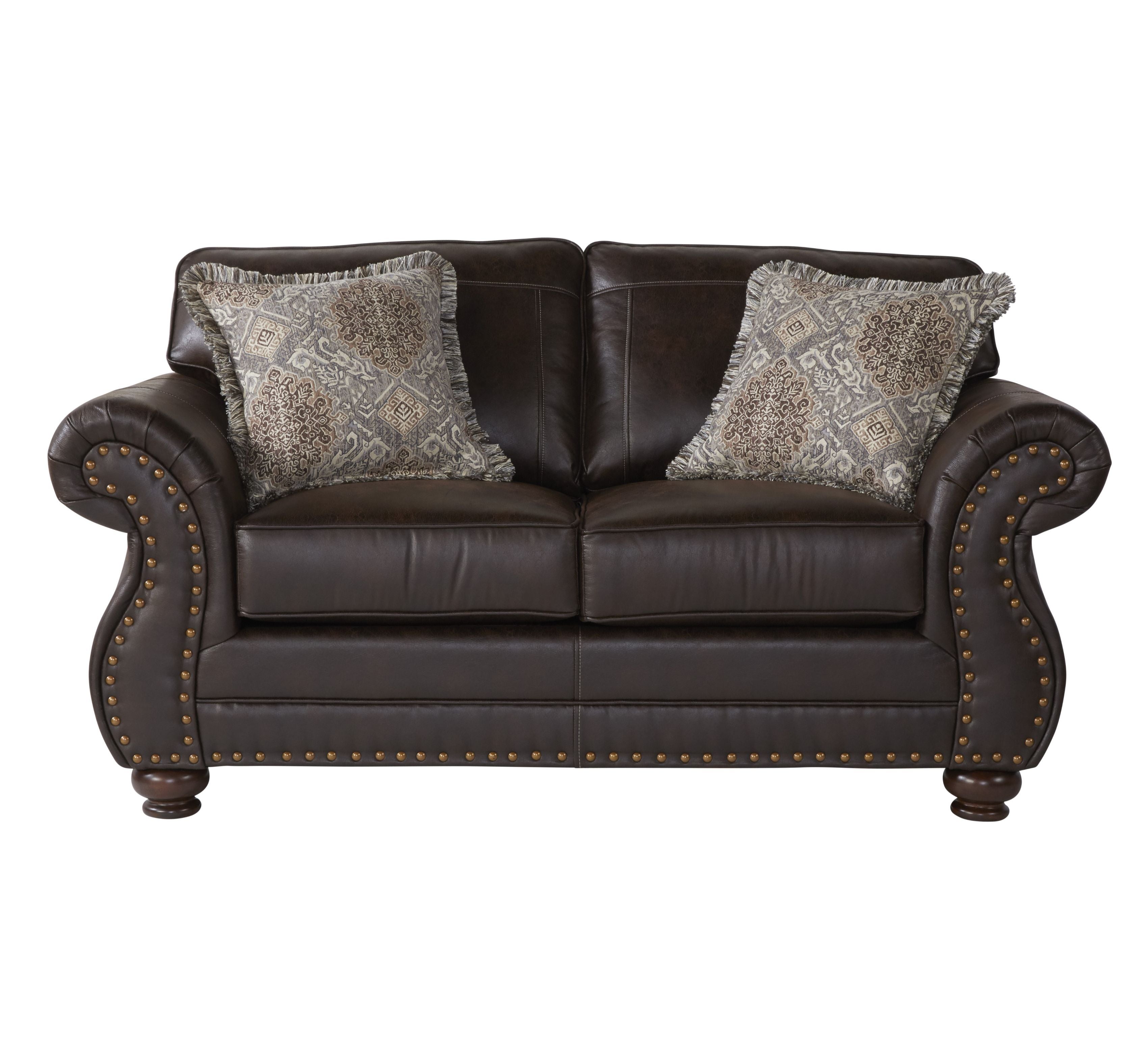 Leinster Faux Leather Upholstered Nailhead Loveseat in Espresso Brown - Stylish Small Sofa for Living Room, Office or Apartment Decor