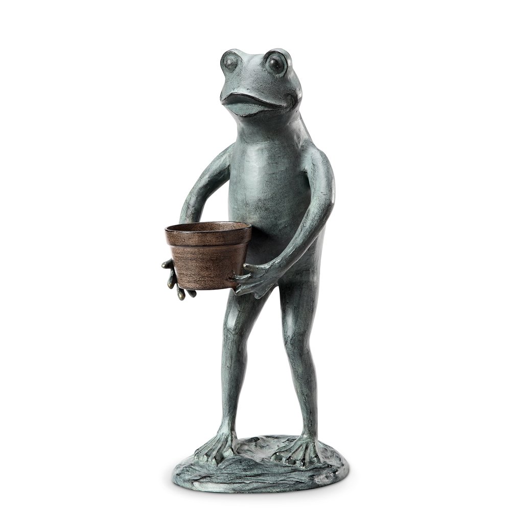 SPI Aluminum Garden Frog Planter Holder - Decorative Outdoor Flower Pot Stand for Patio, Lawn & Garden Decor - Perfect for Succulents, Herbs & Small Plants