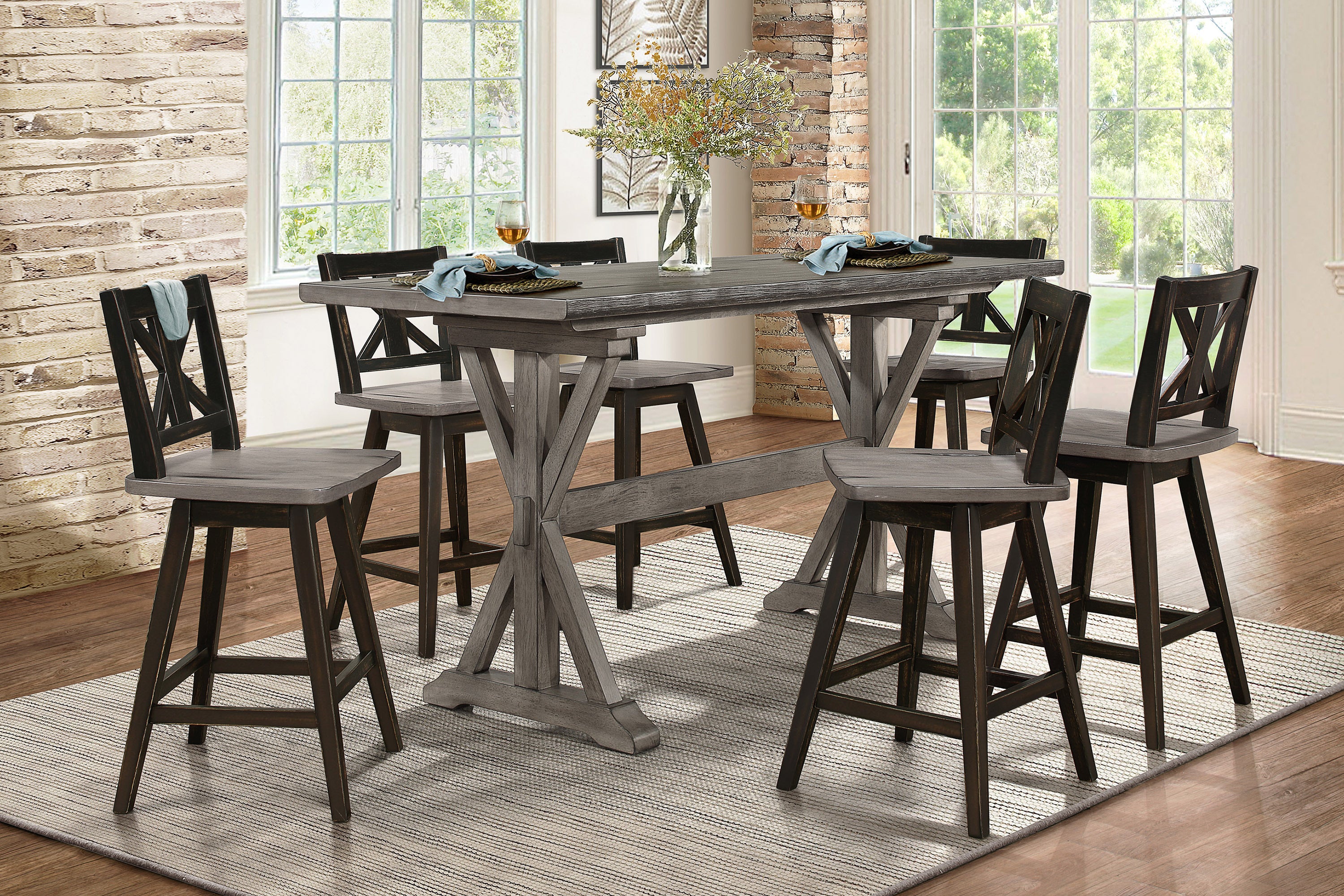 Black X-Back 360-Degree Swivel Counter Height Chairs Set of 2 - Solid Rubberwood Kitchen & Bar Stools for Dining Room, Breakfast Nook, and Home Office