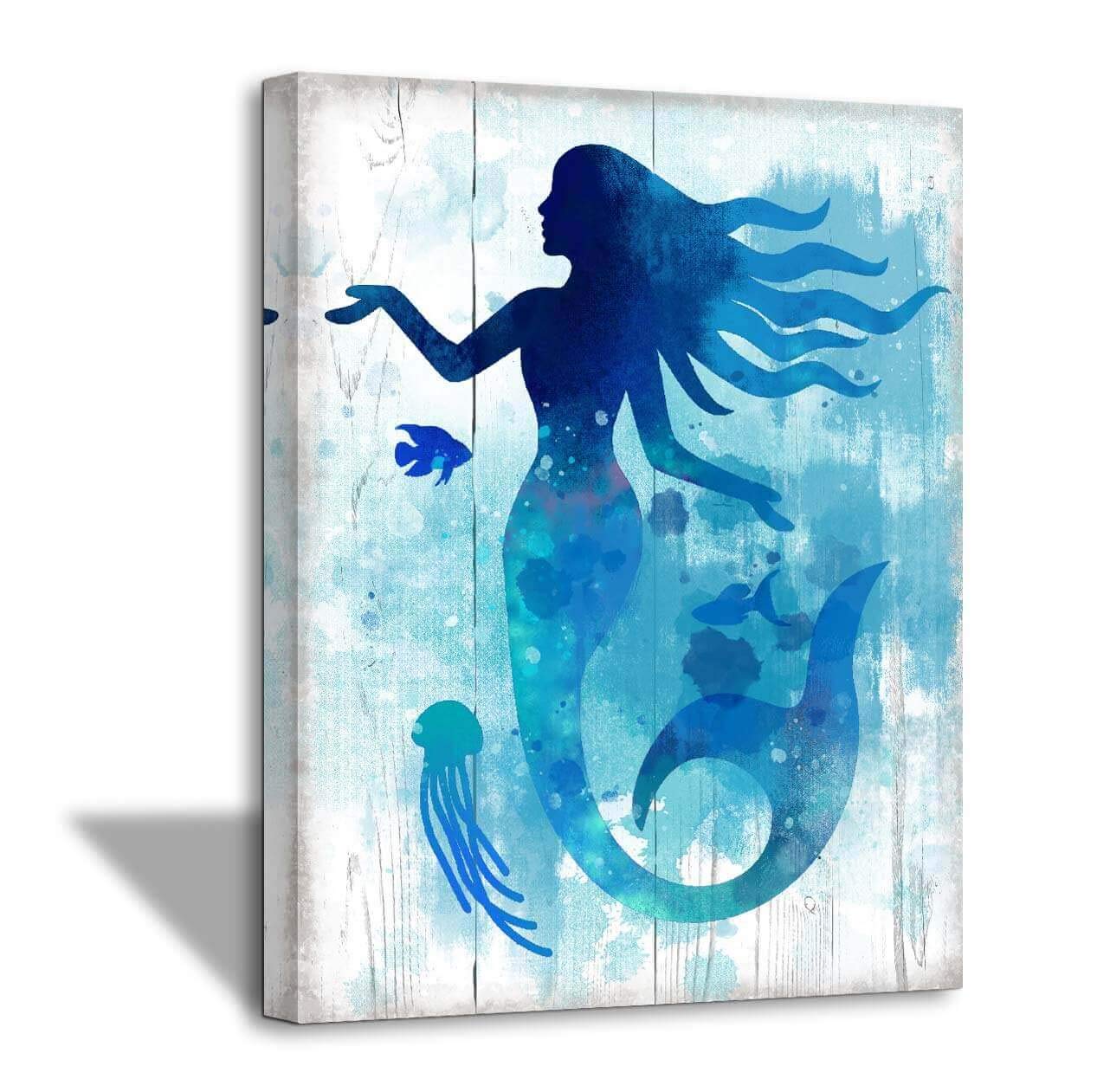 The Little Mermaid Watercolor Canvas Wall Art - 12x16 Inch Framed Bathroom & Bedroom Decor for Girls, Modern Home Artwork - Perfect for Kids' Rooms, Nursery, and Beach-Themed Interior Design