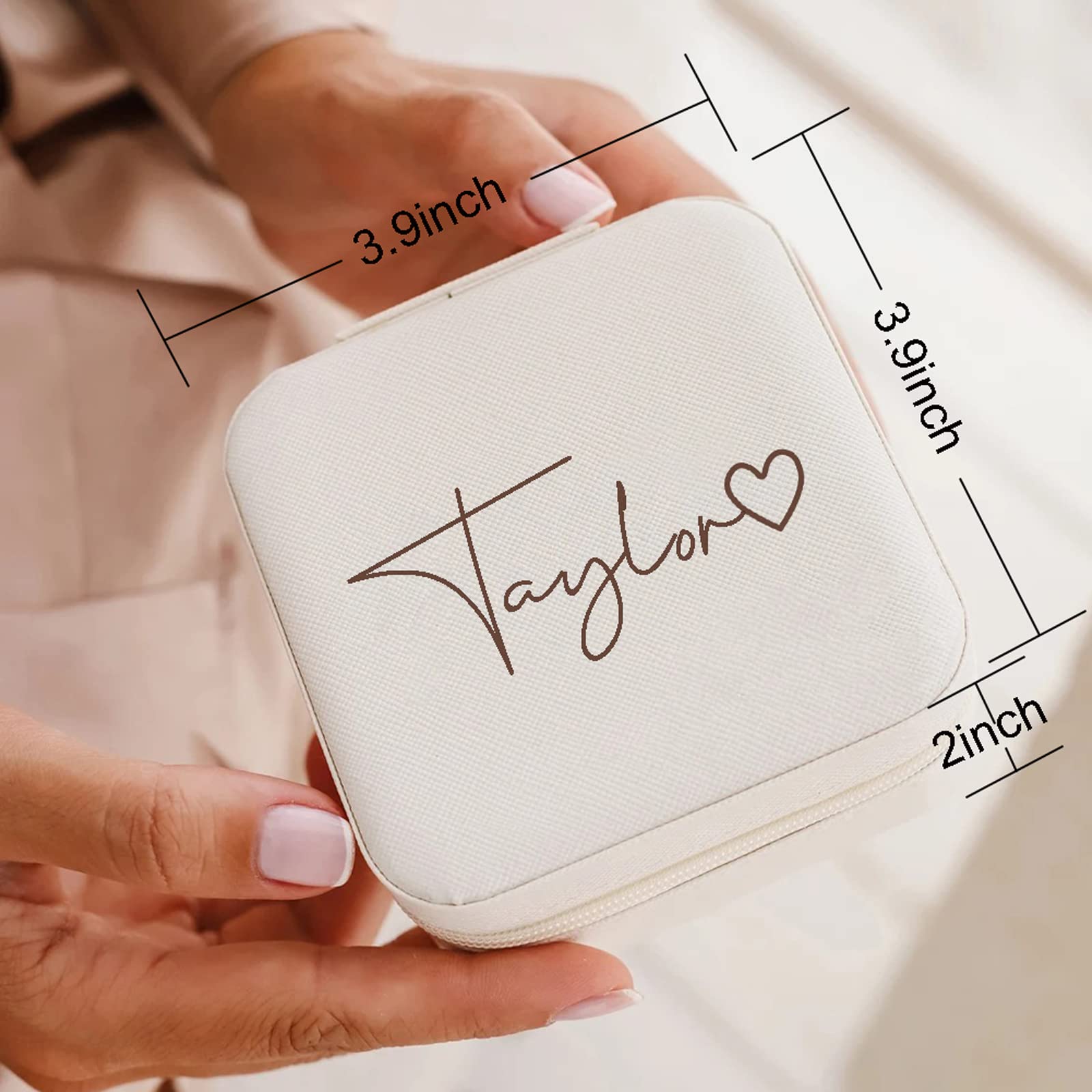 Personalized Jewelry Box with Heart - Custom Leather Travel Jewelry Case & Ring Box - Perfect Bridesmaid Gifts, Birthday & Christmas Presents for Women - Great for Travel, Wedding Proposals & Gift Giving
