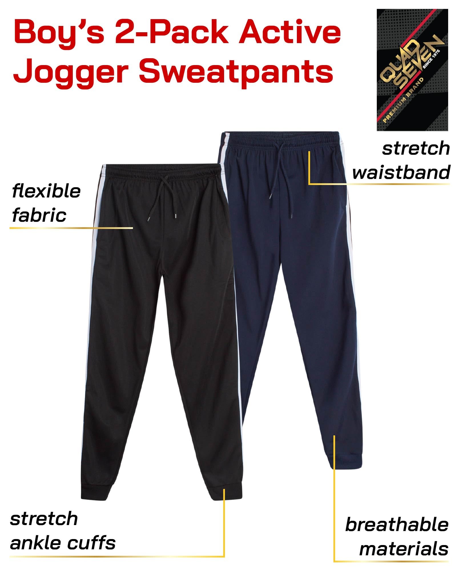 Boys' Jogger Pants 2-Pack - Soft Athletic Tricot Sweatpants for Kids (8-18) | Comfortable Activewear for School, Sports & Playtime