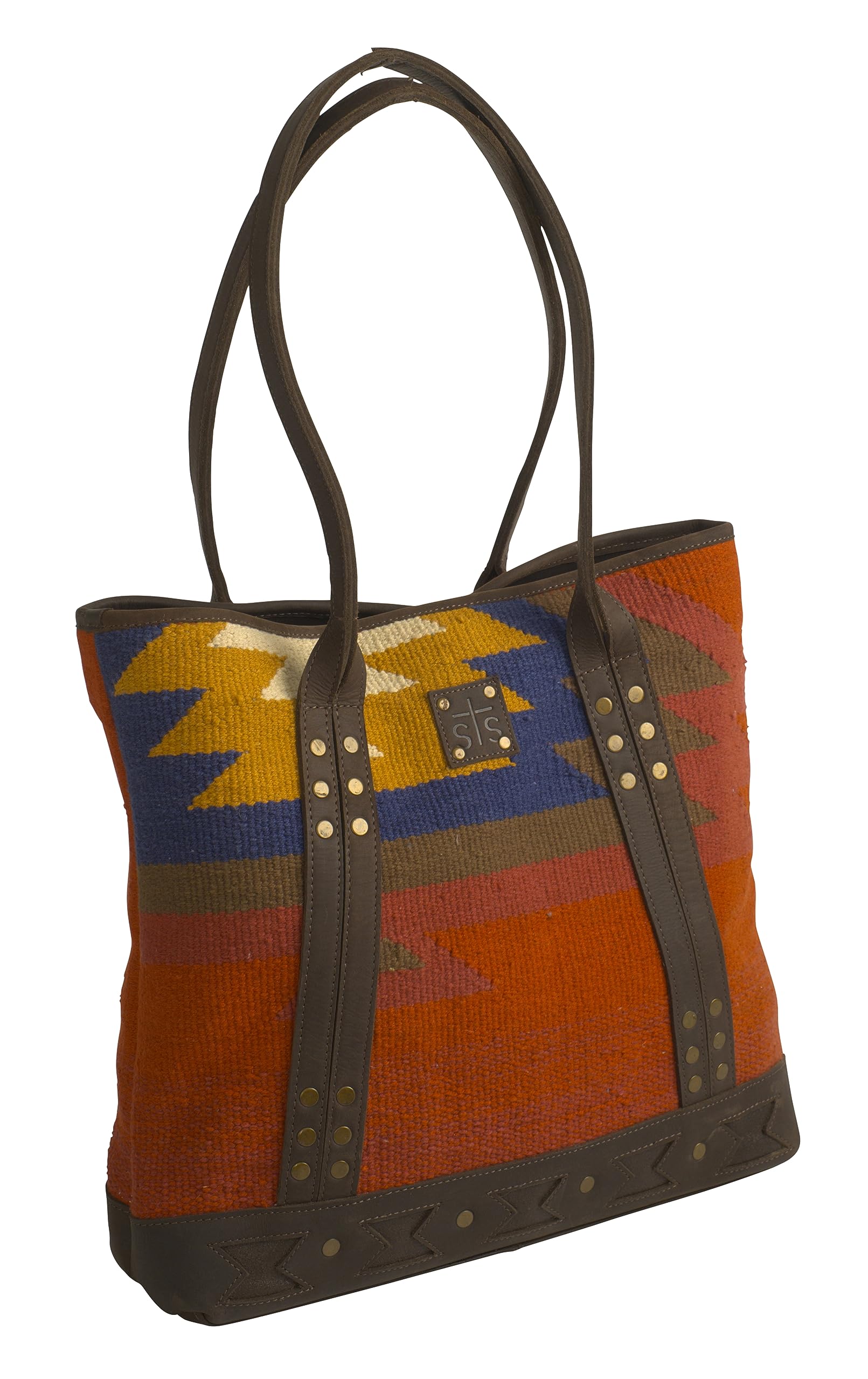STS Ranchwear Full Grain Leather Tote Bag with Dual Handles & Zipped Top - Crimson Sun & Matte Natural Chocolate Colors - Perfect for Western Fashion, Ranch Work, and Everyday Carry