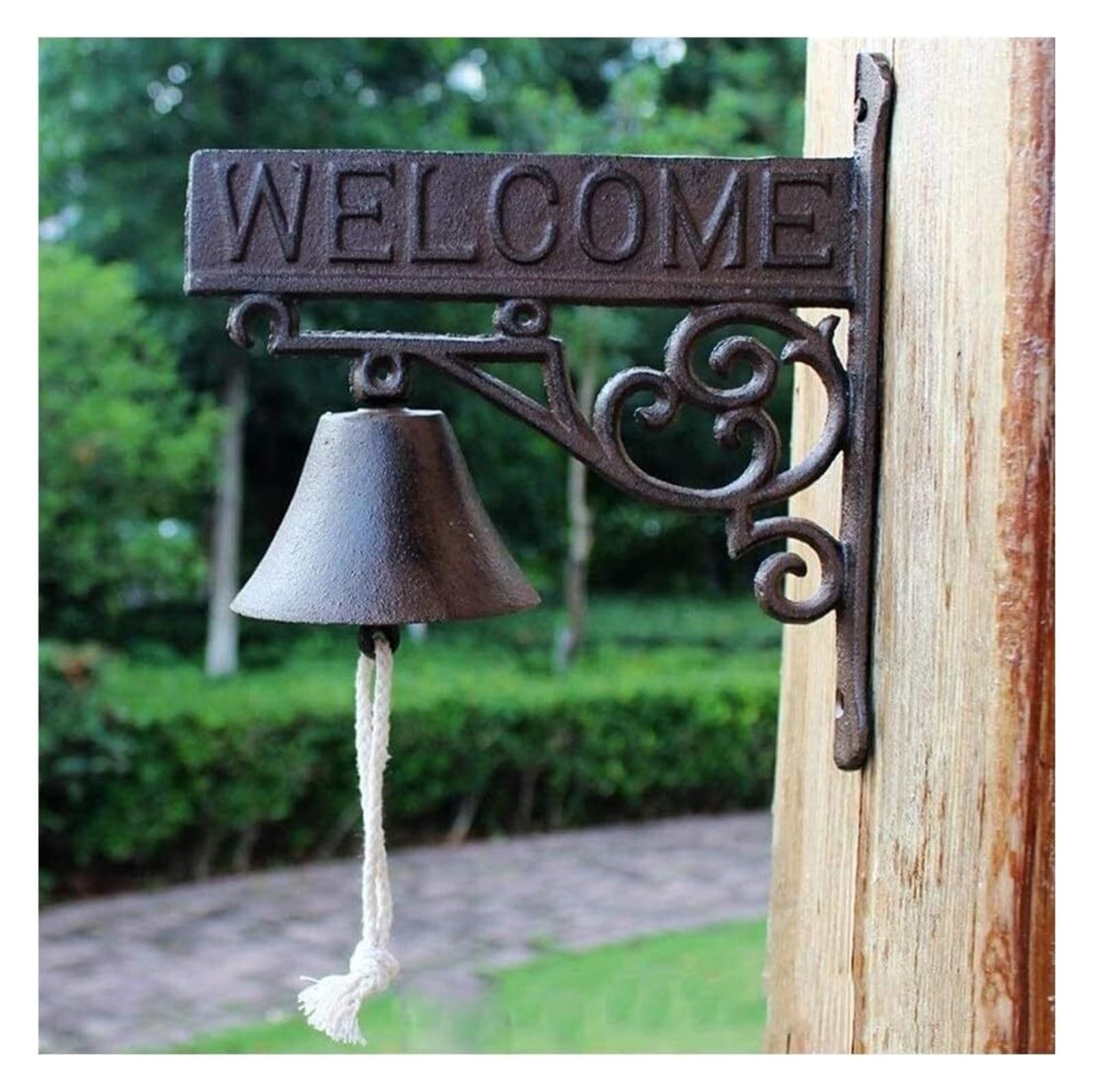 Vintage Cast Iron Wall Hanging Bell - Double Sided Outdoor Doorbell, Rustic Welcome Bell for Porch, Garden & Farmhouse Decor - Perfect for Country Homes, Cottage Entryways and Vintage Style Decorating