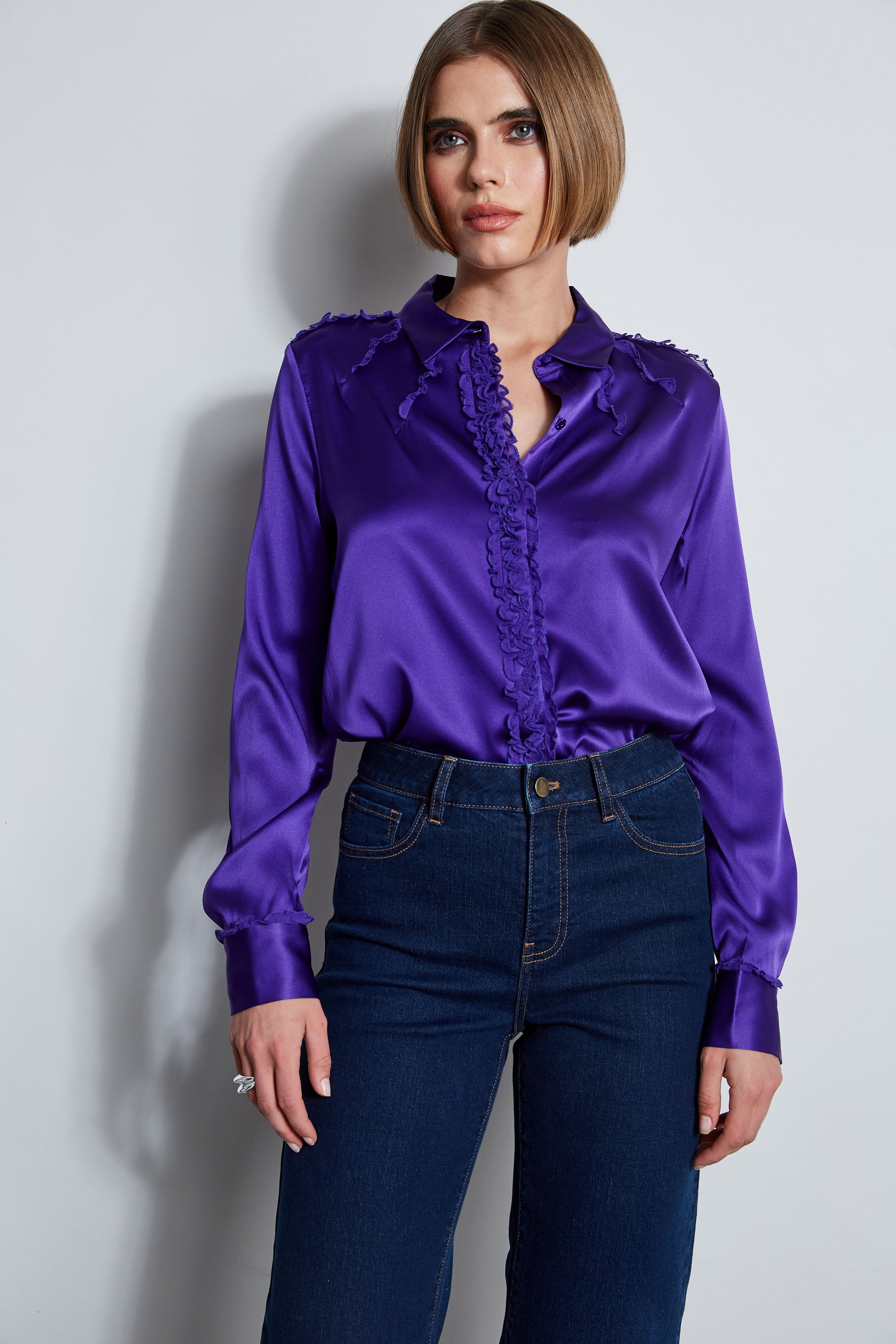 Elegant Chiffon Ruffle Silk Satin Blouse for Women - Office Wear & Evening Party Outfit