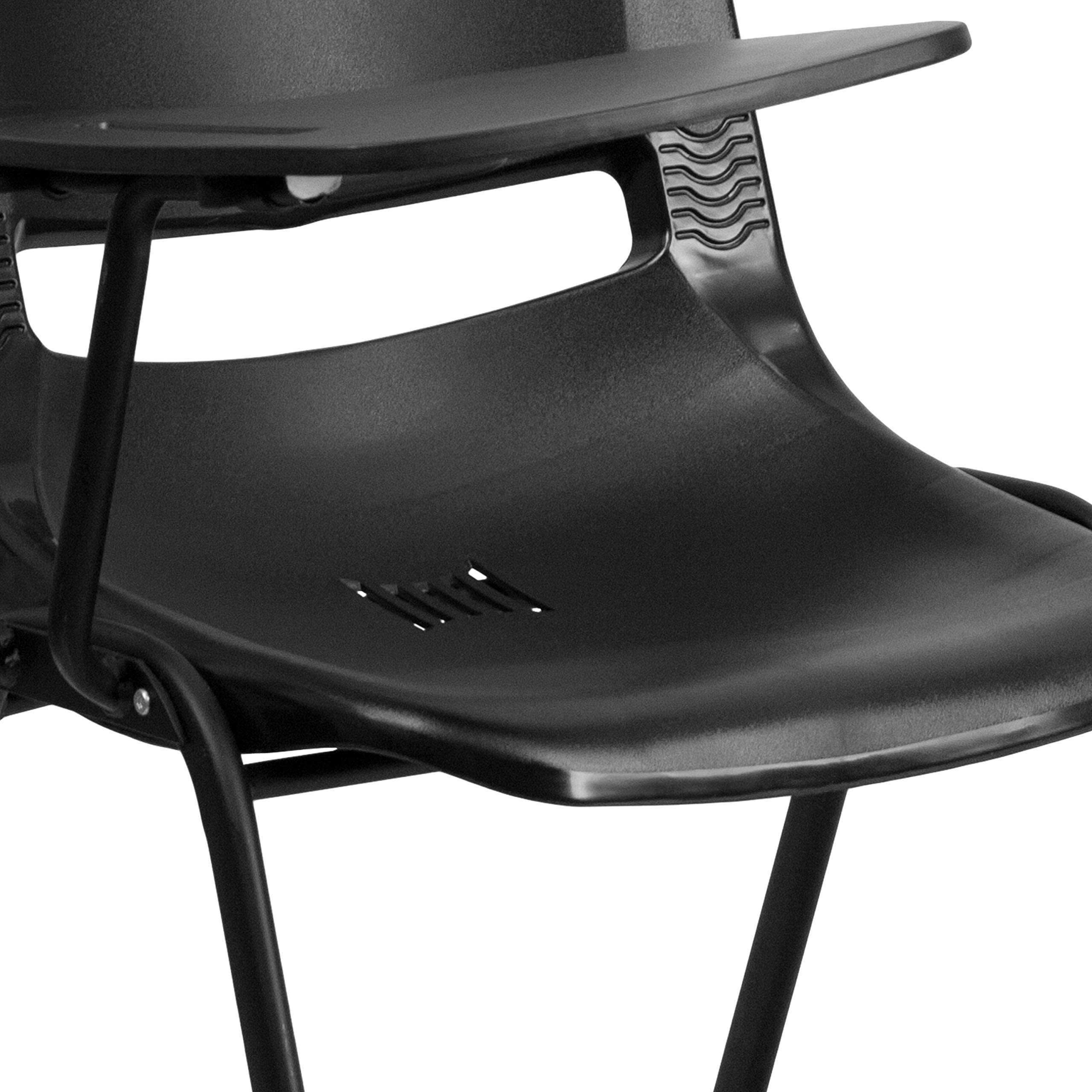 Emma & Oliver Black Ergonomic Shell Chair with Left-Handed Flip-Up Tablet Arm - Office Desk Chair for Home & Workspace - Perfect for Studying, Gaming, and Remote Work