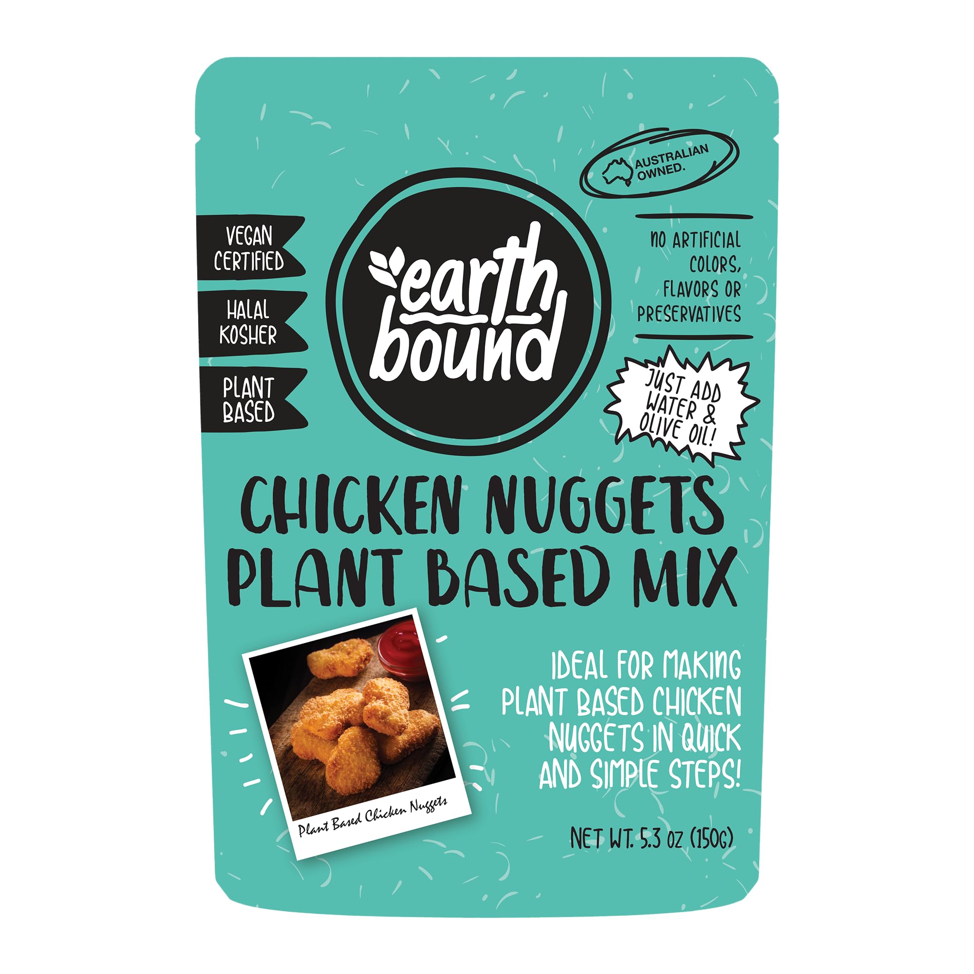 Earth Bound Vegan Plant-Based Chicken Nuggets - High Protein, Shelf-Stable, Halal & Kosher Certified, No Preservatives or Artificial Colors, 13.8g Protein Per Serving - Perfect for Vegan Meals, Meal Prep & Healthy Snacking