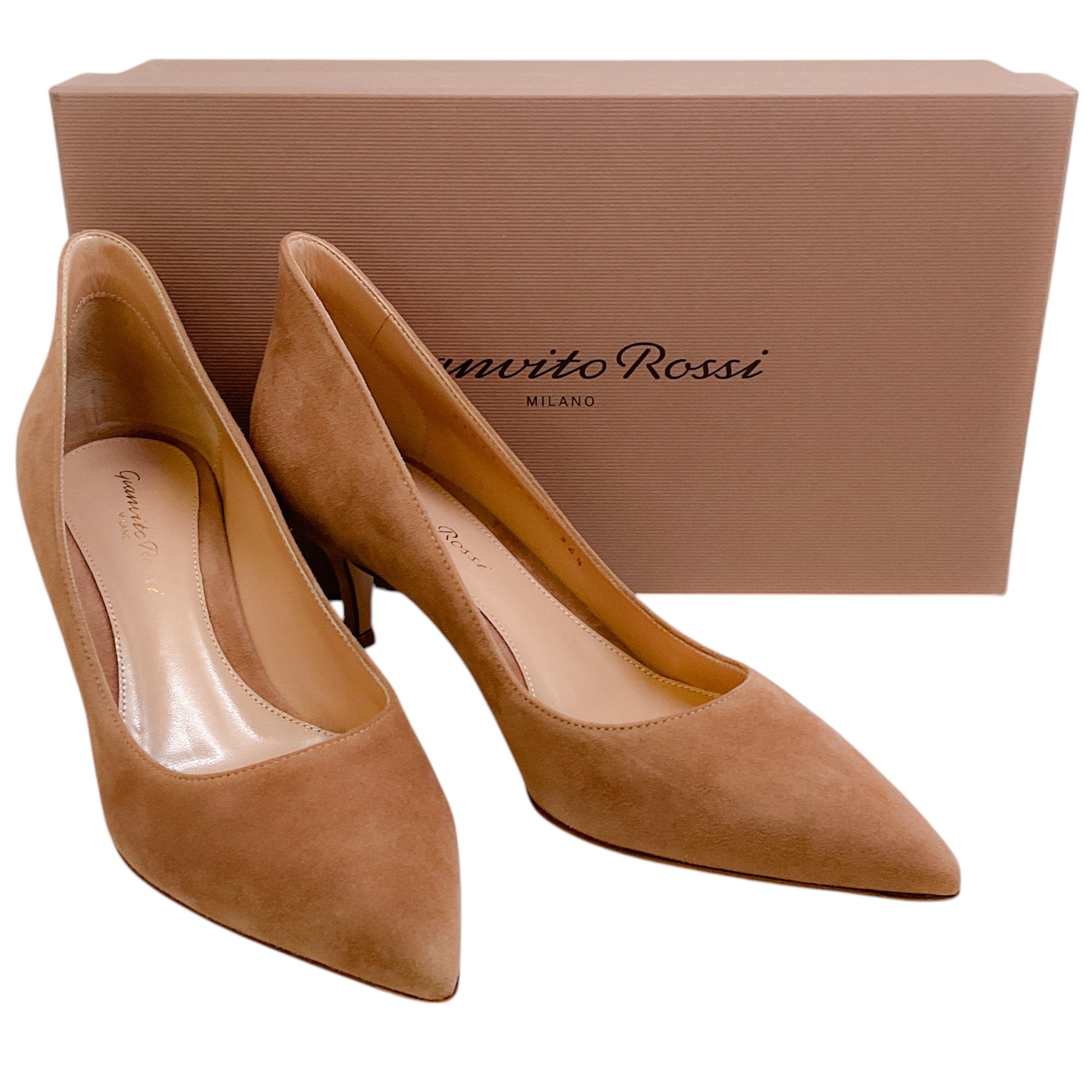 Gianvito Rossi Praline Suede Ellipsis 55 Pumps - Women's Luxury High Heel Shoes for Party, Wedding & Evening Events