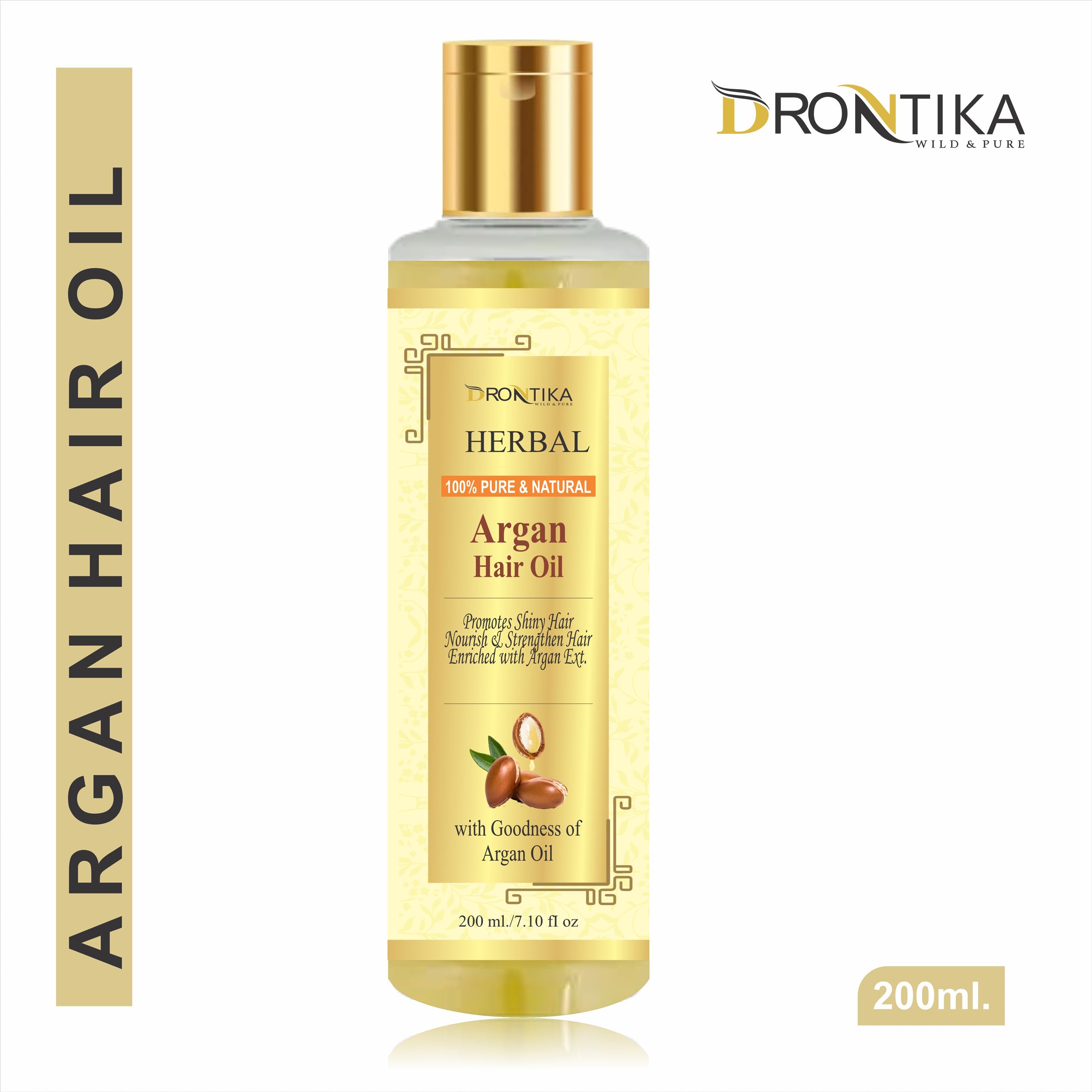 **Drontika 100% Pure Organic Cold Pressed Argan Oil for Hair - 2 Pack (420ml) - No Mineral Oil & Silicones - Natural Shine & Nourishment - Perfect for Dry, Damaged Hair & Scalp Care**    *(Use for daily hair hydration, frizz control, split end repair, and scalp massage for healthy hair growth)*