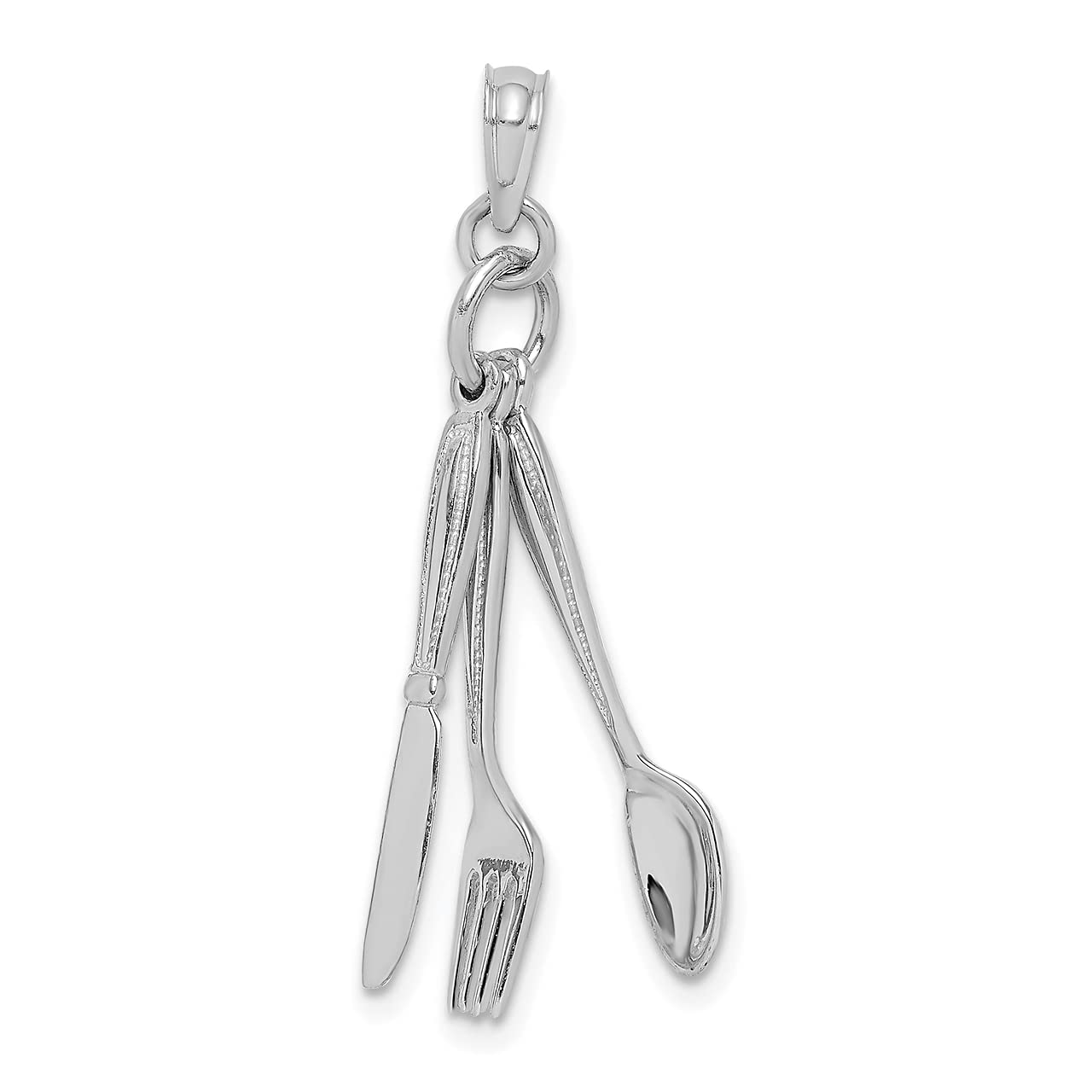 Lex & Lu 14k White Gold 3D Moveable Knife Fork Spoon Charm Pendant - Elegant Jewelry for Necklace, Bracelet & Gift Giving