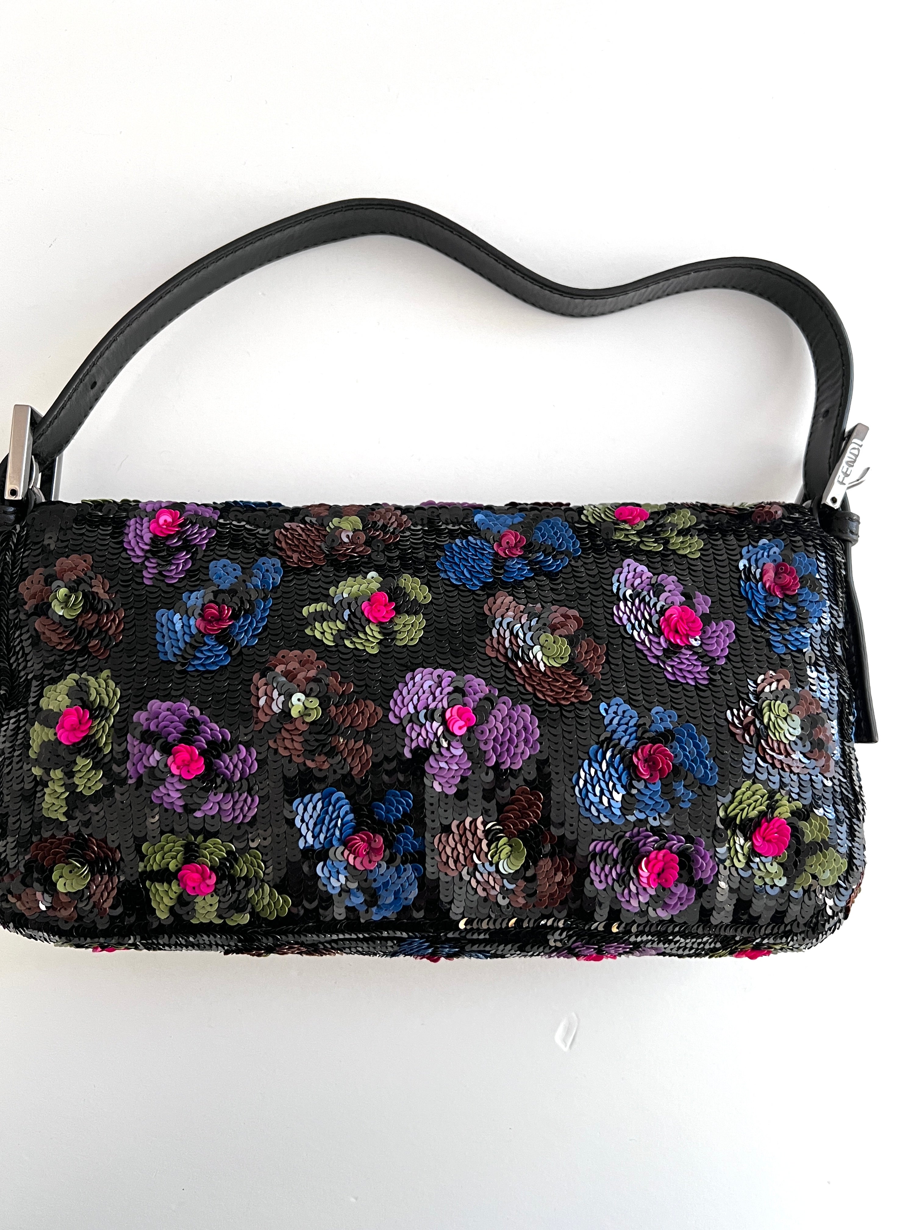 Fendi Floral Sequin Baguette Bag - Luxury Designer Crossbody Purse for Women | Perfect for Parties, Weddings & Evening Events