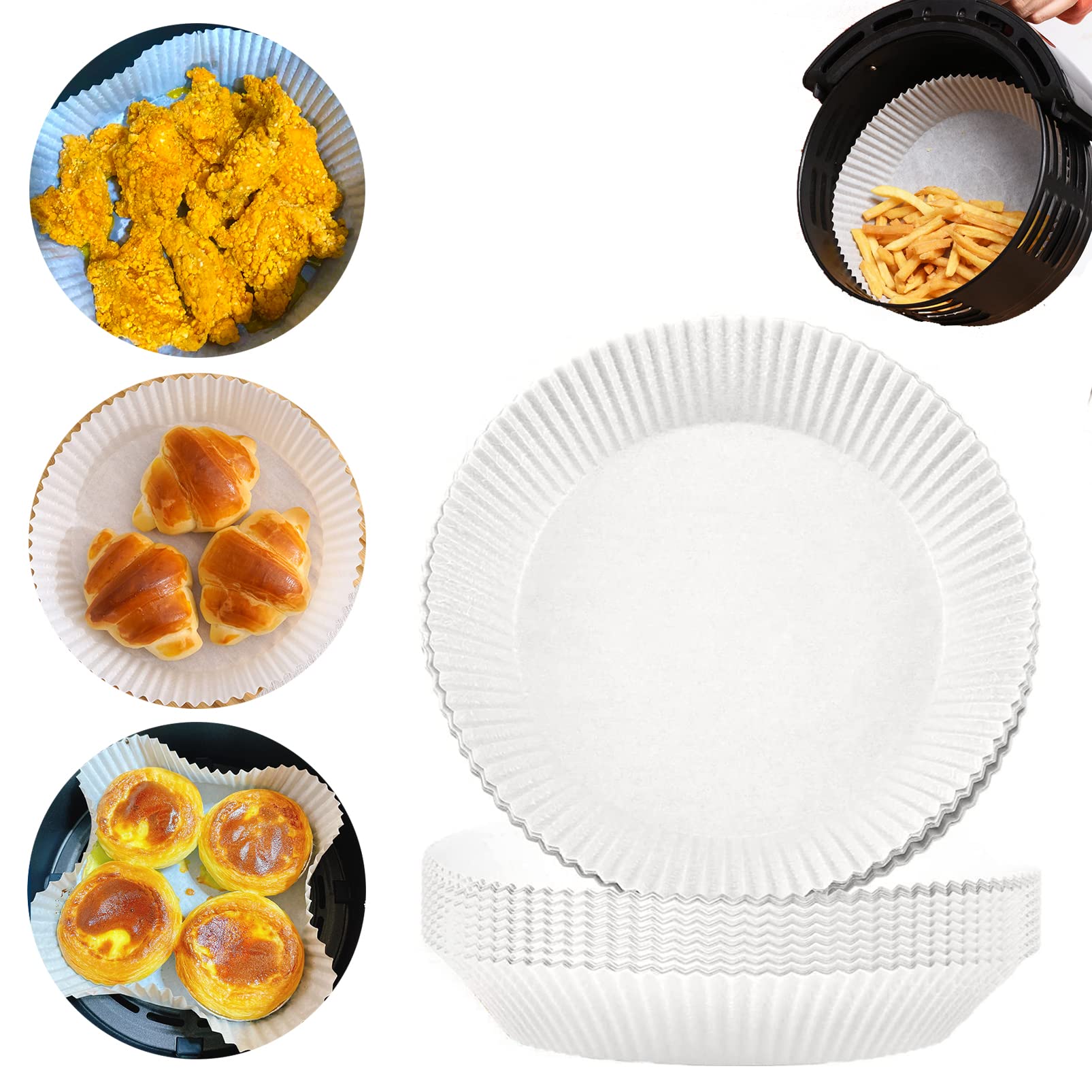 100PCS 6.3 Inch Round Air Fryer Disposable Paper Liners - Non-Stick Parchment Paper for Oil-Proof & Water-Proof Cooking, Baking, Roasting - Fits Air Fryer Baskets, Microwave Ovens & Frying Pans - Perfect for Healthy Meals, Quick Snacks & Hassle-Free Cleanup