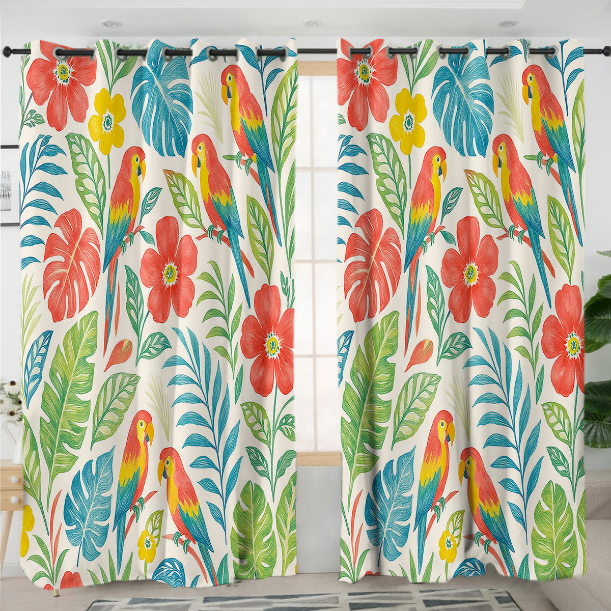 Classic Tropical Curtains for Living Room & Bedroom - Exotic Palm Leaf Printed Window Drapes - Light Filtering & Blackout Curtain Panels for Home Decor