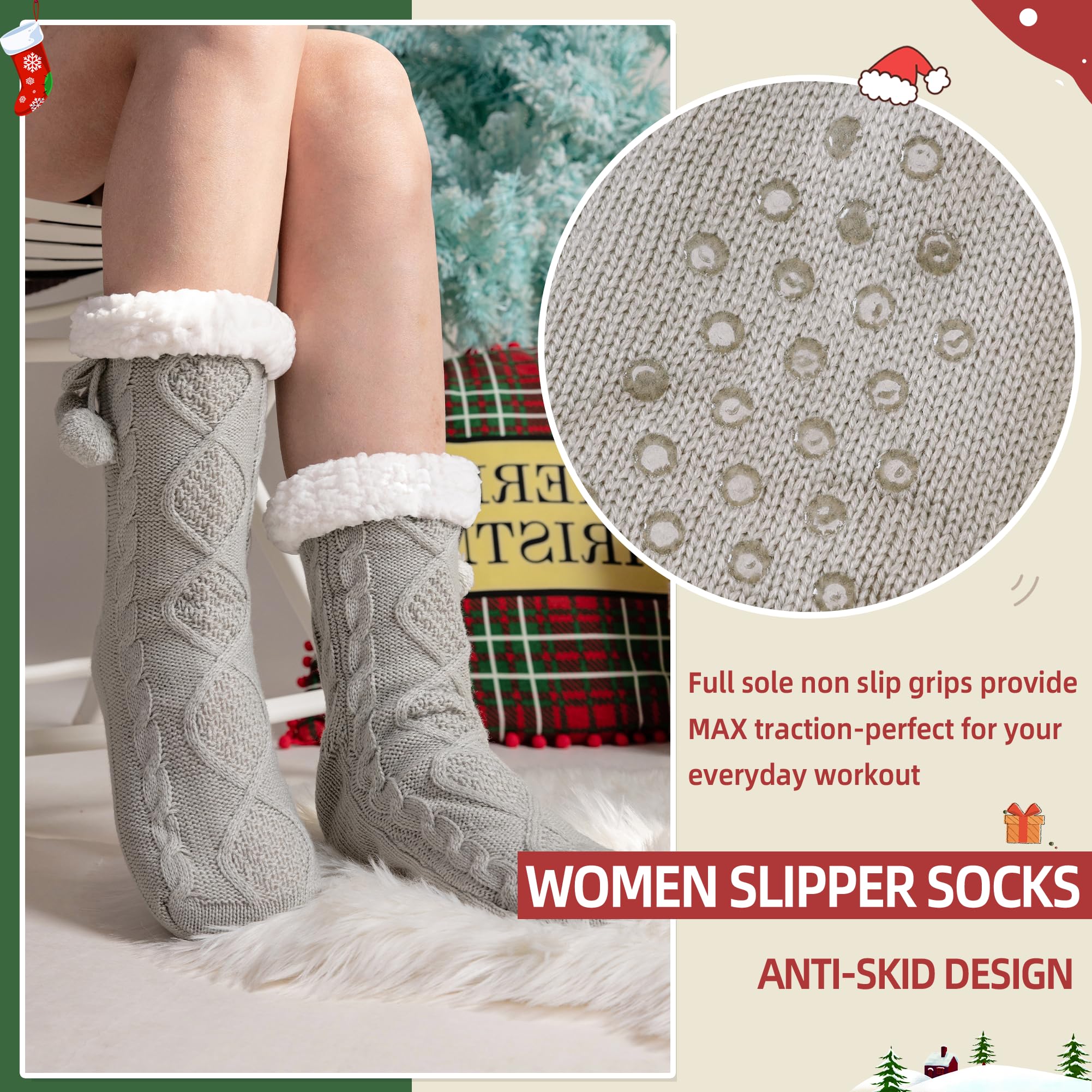 DoSmart Women's Fuzzy Slipper Socks - Winter Thermal Fleece-Lined with Snowflake Design - Cozy Fluffy Warm House Socks for Indoor, Home & Christmas Gifts - Perfect for Lounging, Relaxing and Holiday Comfort