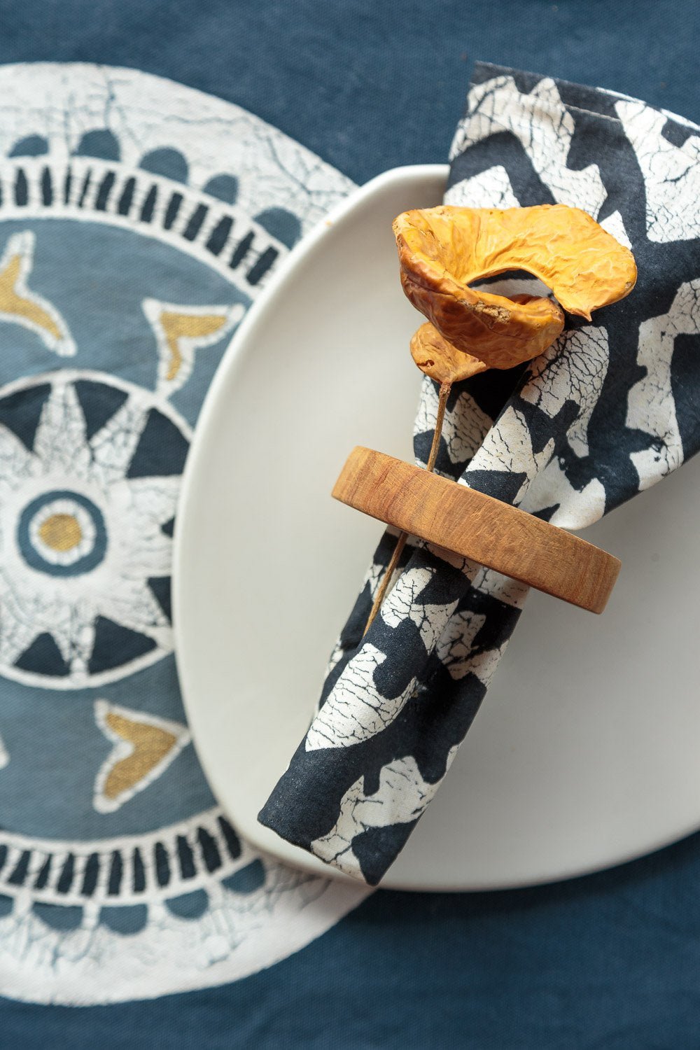 Handmade African Indigo Table Mats Set of 6 - Traditional Tribal Circle Design Cotton Placemats for Dining Table Decor - Perfect for Thanksgiving, Christmas Dinner & Home Decor
