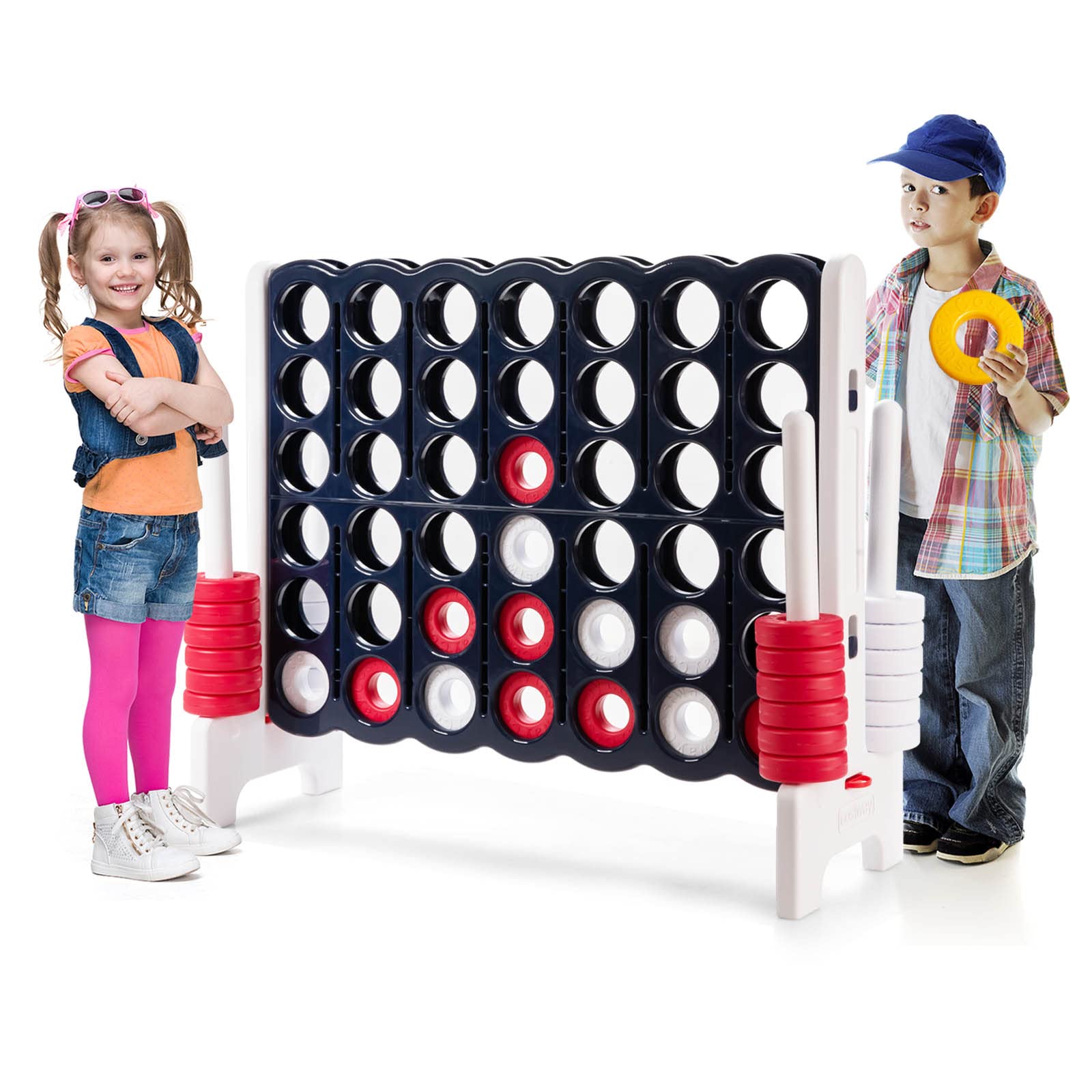 **HONEY JOY Jumbo 4-to-Score Giant Game Set – Outdoor Yard Games for Family & Friends, 42 Large Rings & Quick-Release Slider, 3.5FT Tall Giant 4-in-a-Row Game for Kids & Adults – Perfect for Backyard, Picnic, and Beach Fun**