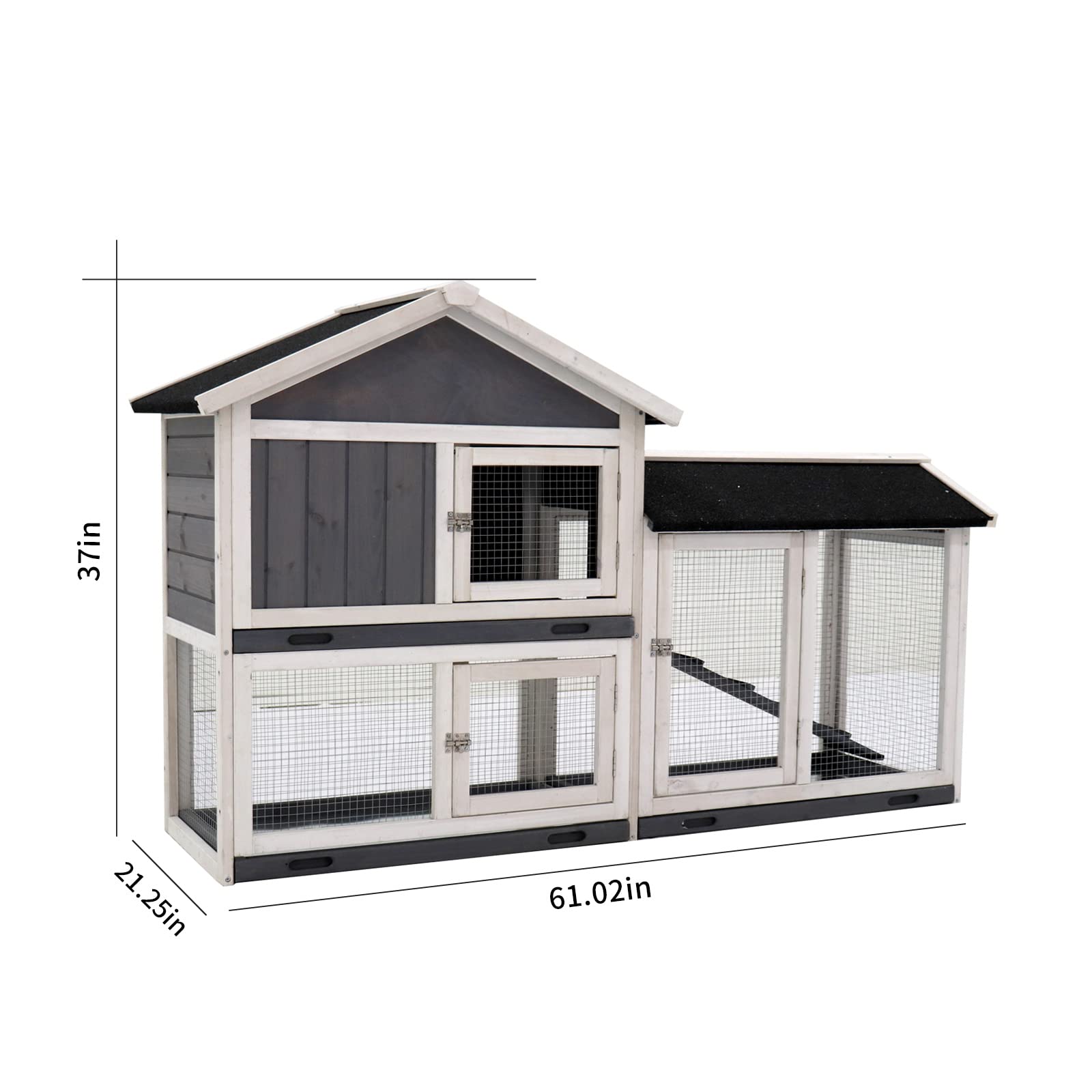 Premium Large Wooden Rabbit Hutch Cage - Indoor/Outdoor Bunny House with Removable Trays & UV Panel - Guinea Pig/Chicken Coop for Small Pets (Black) - Perfect for Backyard, Garden, or Patio Use