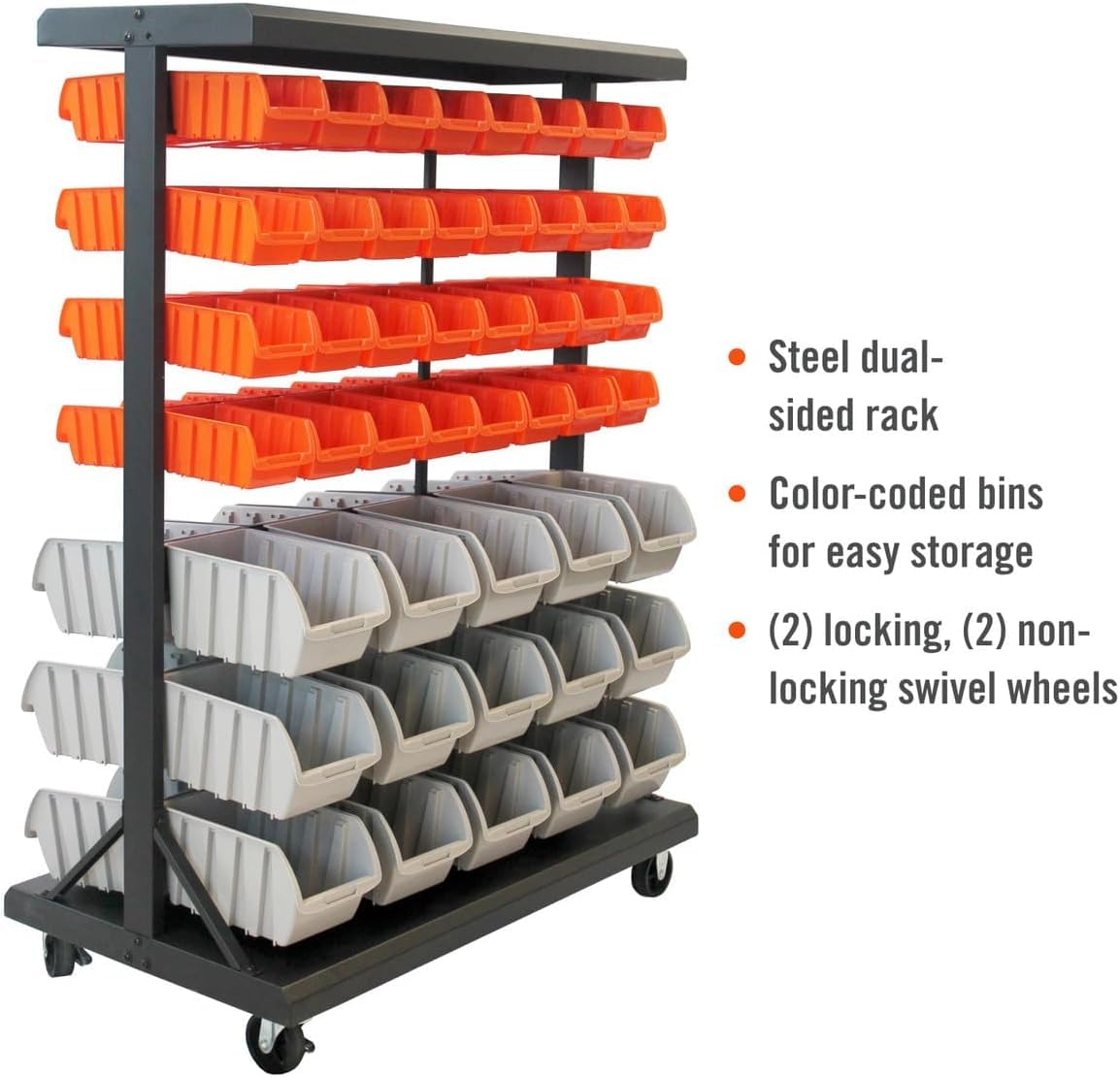 TRINITY EcoStorage 6-Tier Dual-Sided Rolling Bin Rack - Heavy Duty 330 Lbs Capacity with 94 Organizer Bins - 19.75
