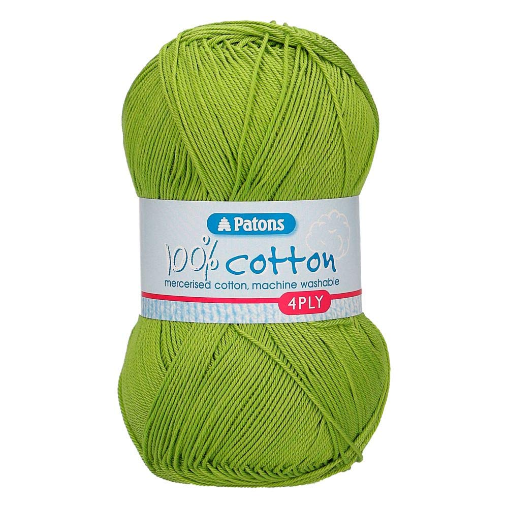 Patons 100% Cotton Knitting Yarn - Soft Apple Green Yarn for Crochet & Knitting Projects - Perfect for Scarves, Blankets & DIY Crafts (One Size)