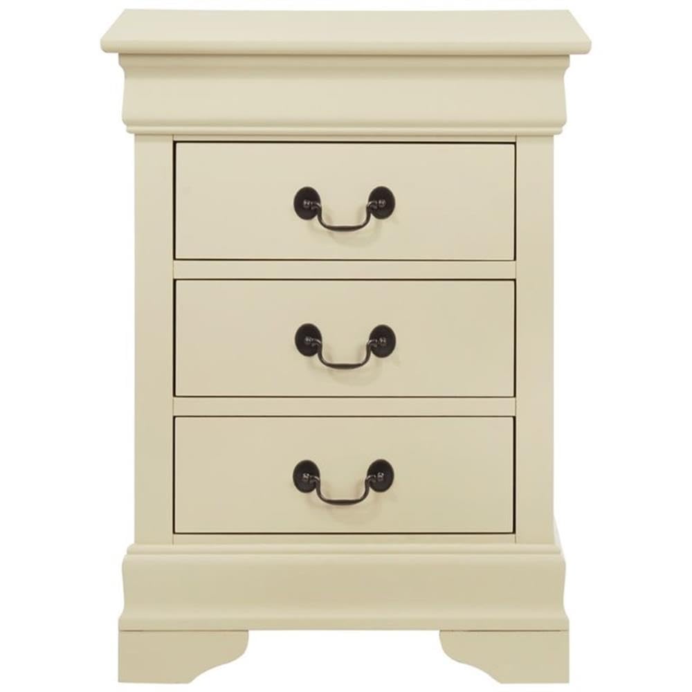 Glory Furniture Louis Phillipe 3-Drawer Nightstand in Beige - Elegant Bedside Table for Bedroom Decor & Storage | Perfect for Master Bedroom, Guest Room, or Apartment