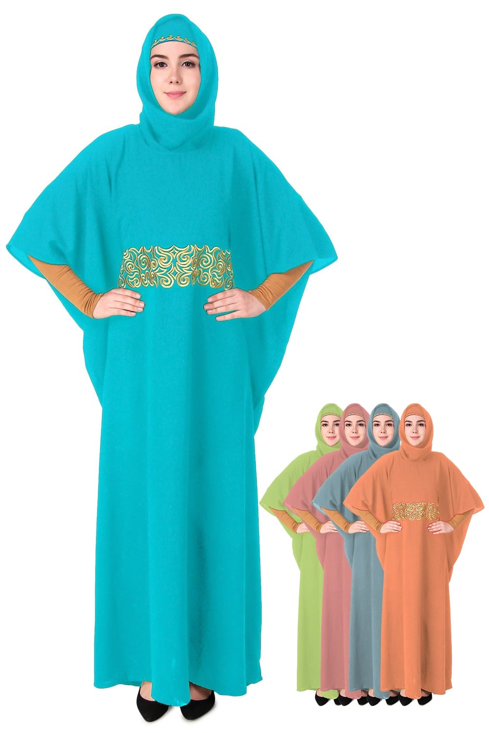 Handmade Gold Embroidered Waist Accent Kaftan Dress - Elegant Beach Cover Up & Boho Chic Homewear for Women