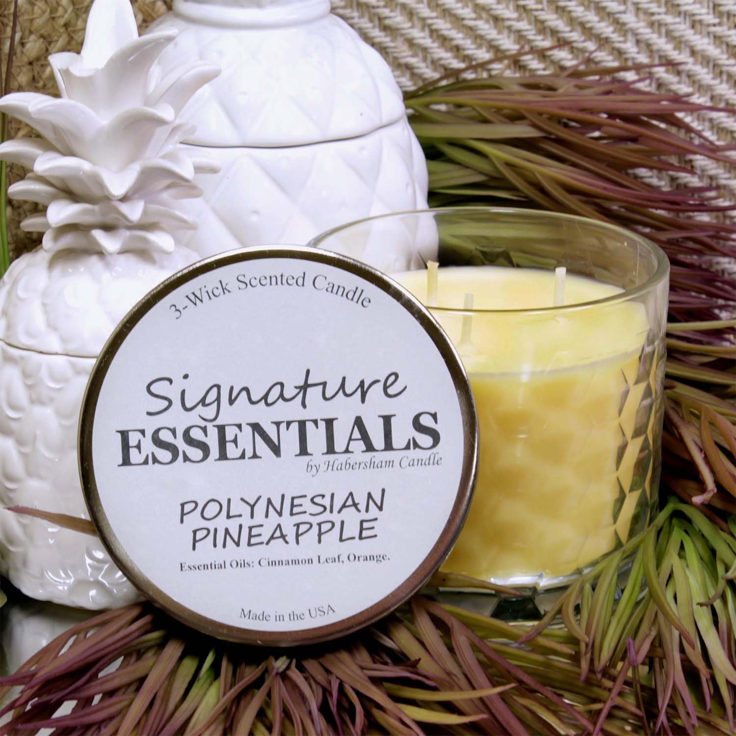 Habersham Polynesian Pineapple 3-Wick Scented Candle - 40 Hour Burn Time, Long-Lasting Fragrance, Soy Wax Blend in 12.5oz Glass Jar - Perfect for Home Decor, Relaxation & Gift Giving