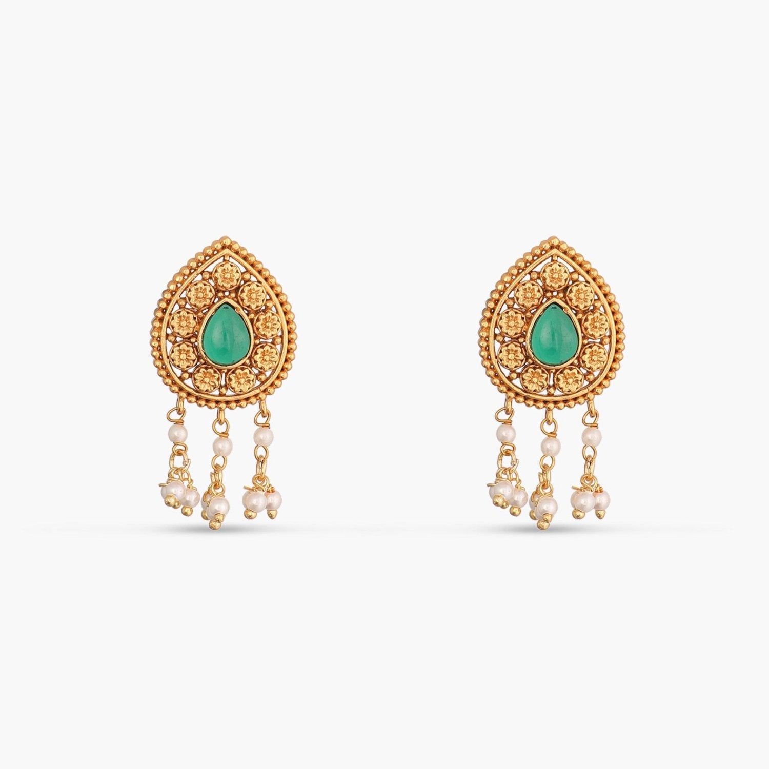 Vintage Green Kempu Stud Earrings for Women - Handmade Antique Jewelry for Parties, Weddings & Special Occasions