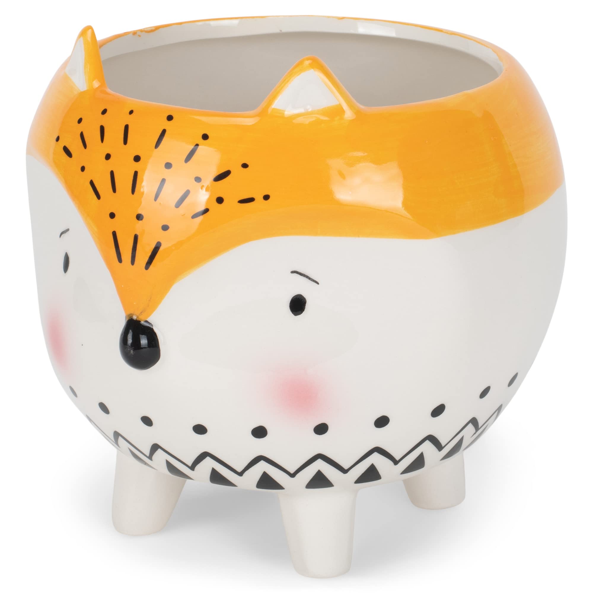 5.25 Inch Yellow White Ceramic Hedgehog Flower Pot Planter with Feet - Cute Animal Planter for Succulents, Herbs & Small Plants - Perfect for Home, Office & Garden Decor